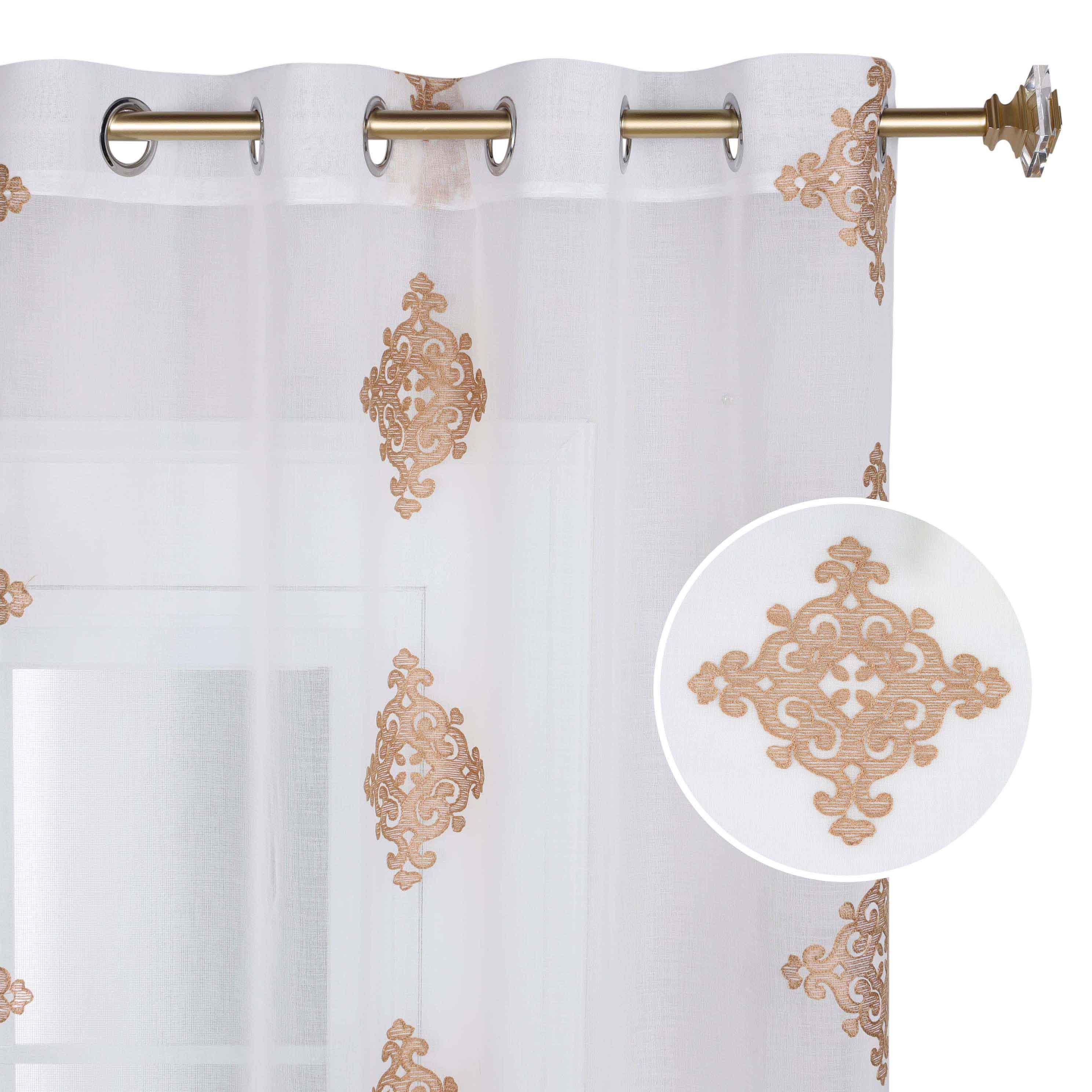Traditional Embroidered Damask Sheer Grommet Curtain Panel Set - Sheer Curtains by Superior Brand