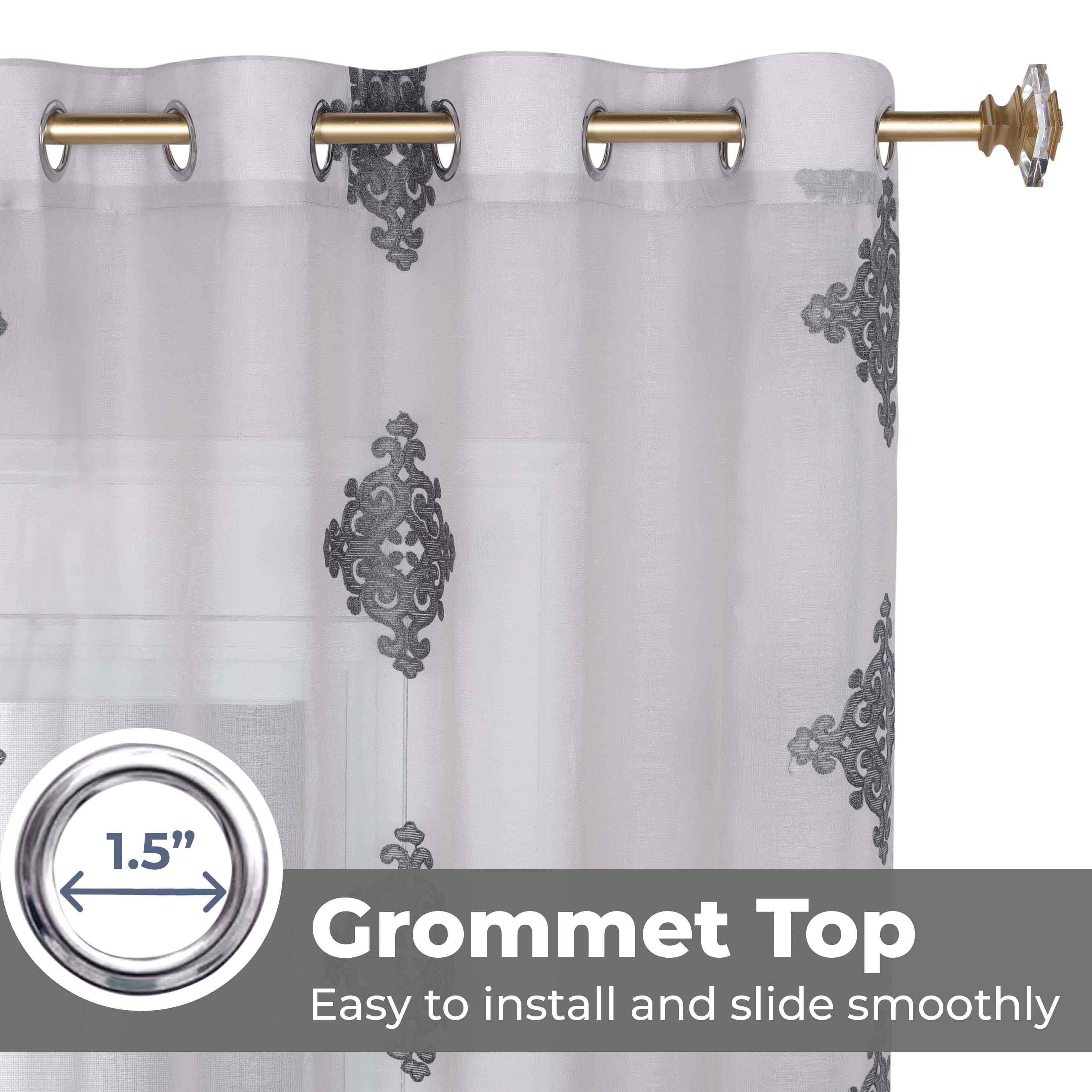 Traditional Embroidered Damask Sheer Grommet Curtain Panel Set - Sheer Curtains by Superior Brand