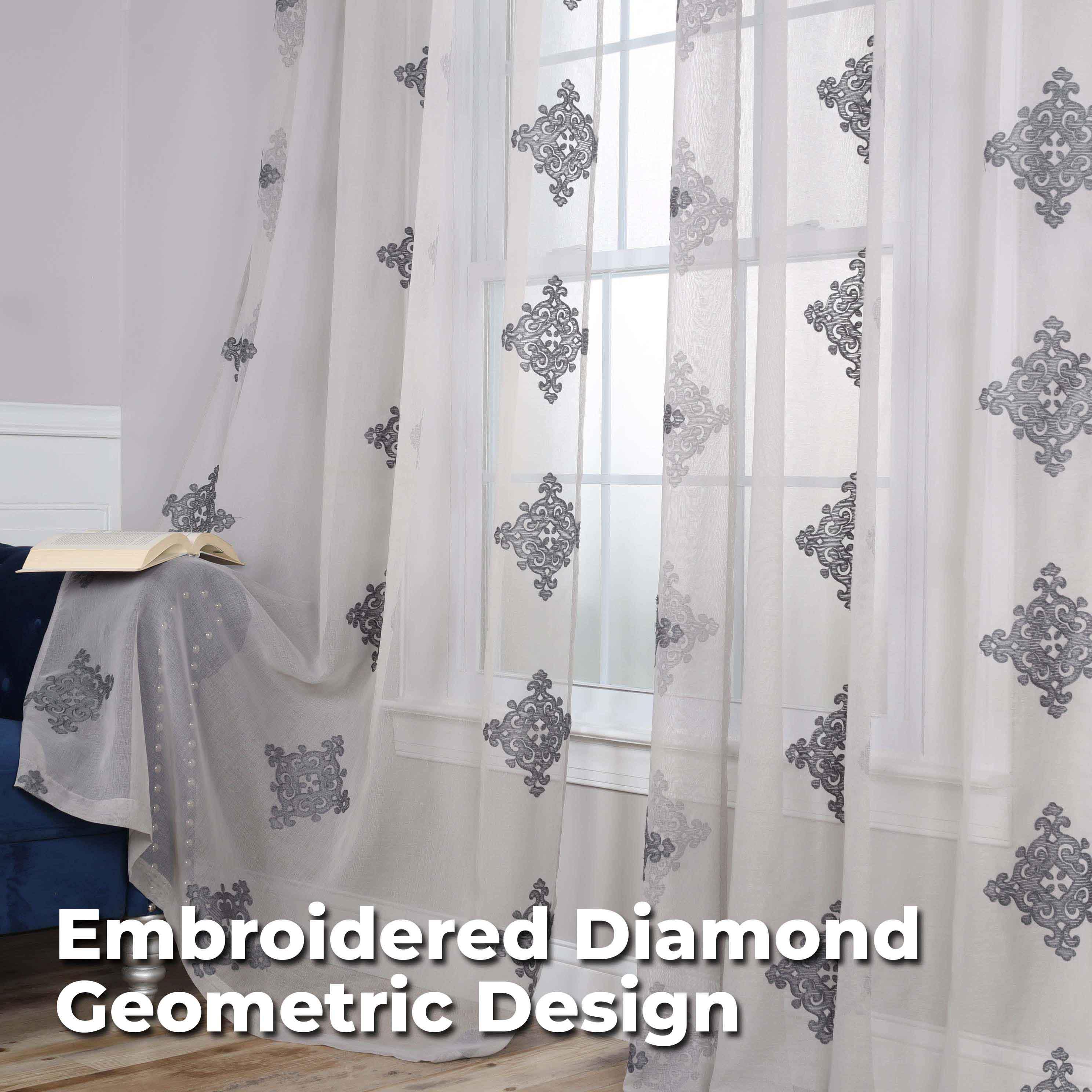 Traditional Embroidered Damask Sheer Grommet Curtain Panel Set - Sheer Curtains by Superior Brand