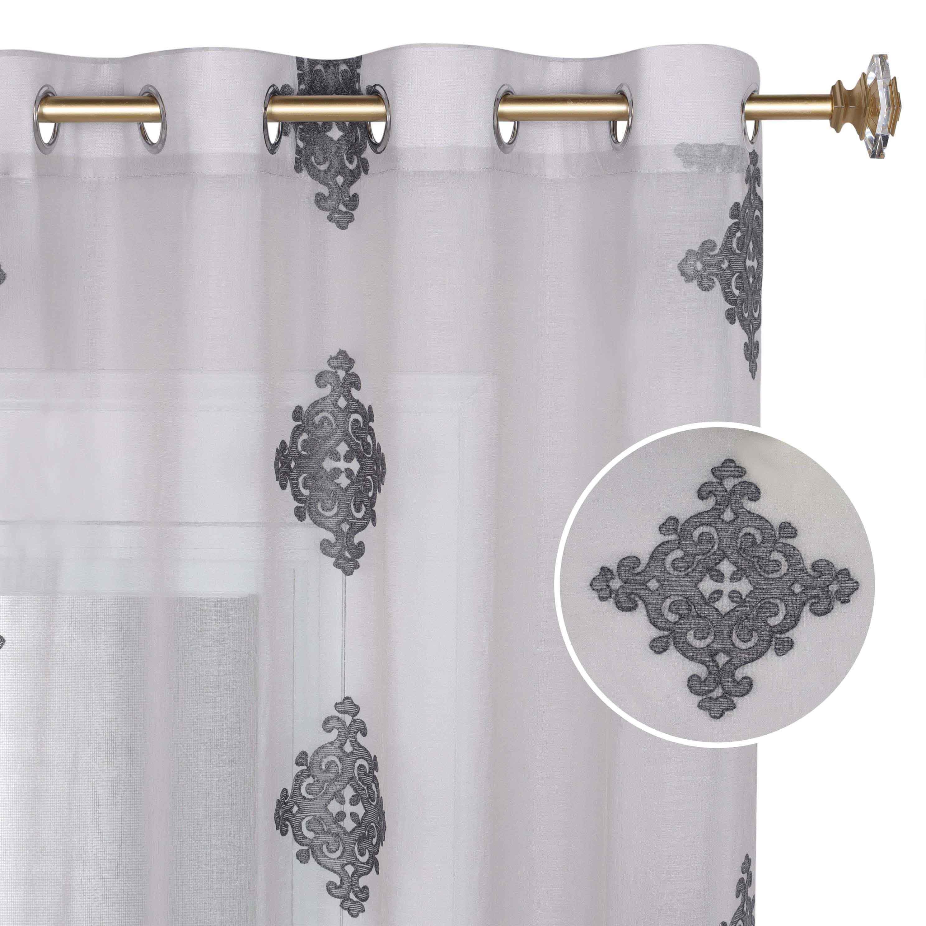 Traditional Embroidered Damask Sheer Grommet Curtain Panel Set - Sheer Curtains by Superior Brand