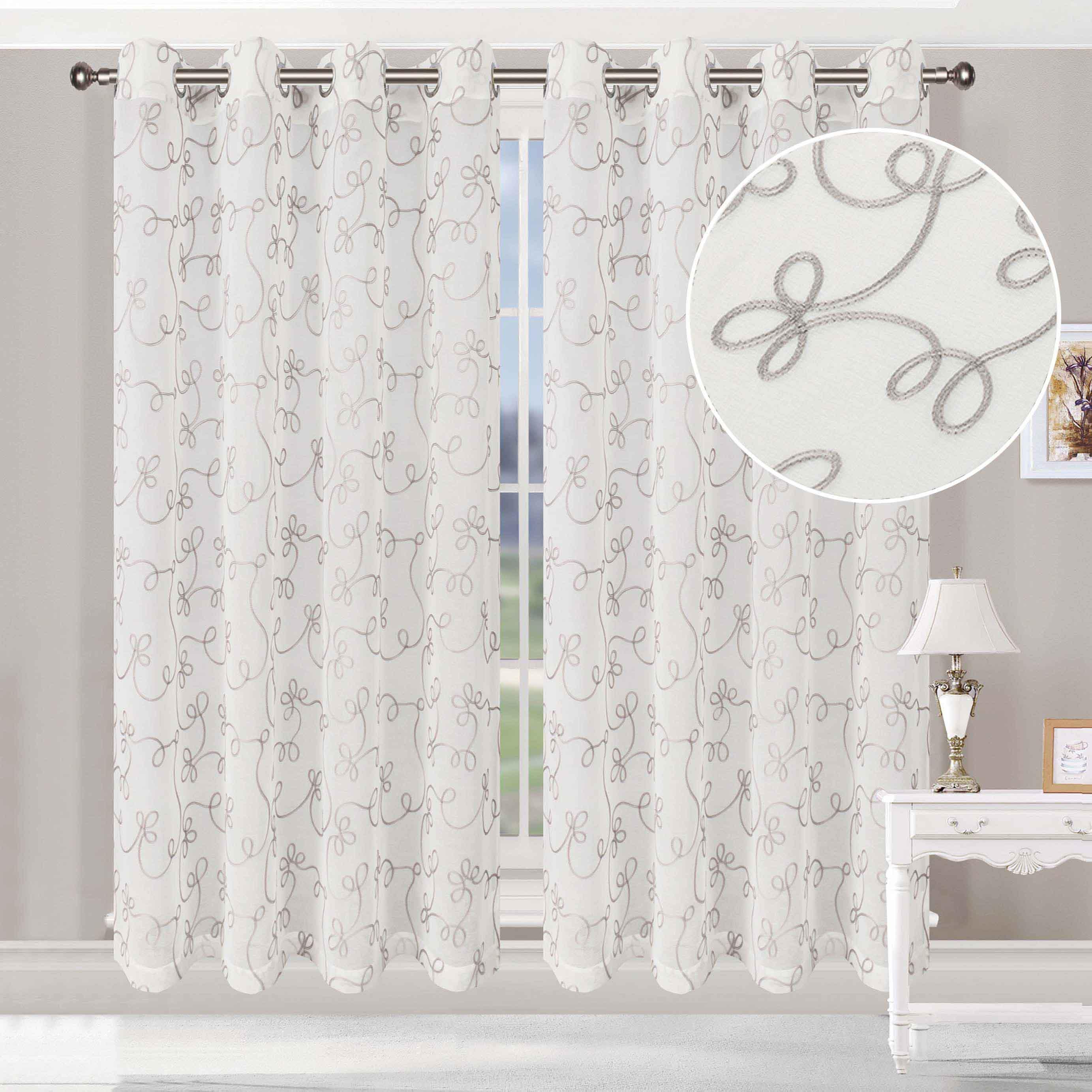 Traditional Embroidered Scroll Sheer Grommet Curtain Panel Set - Sheer Curtains by Superior Brand