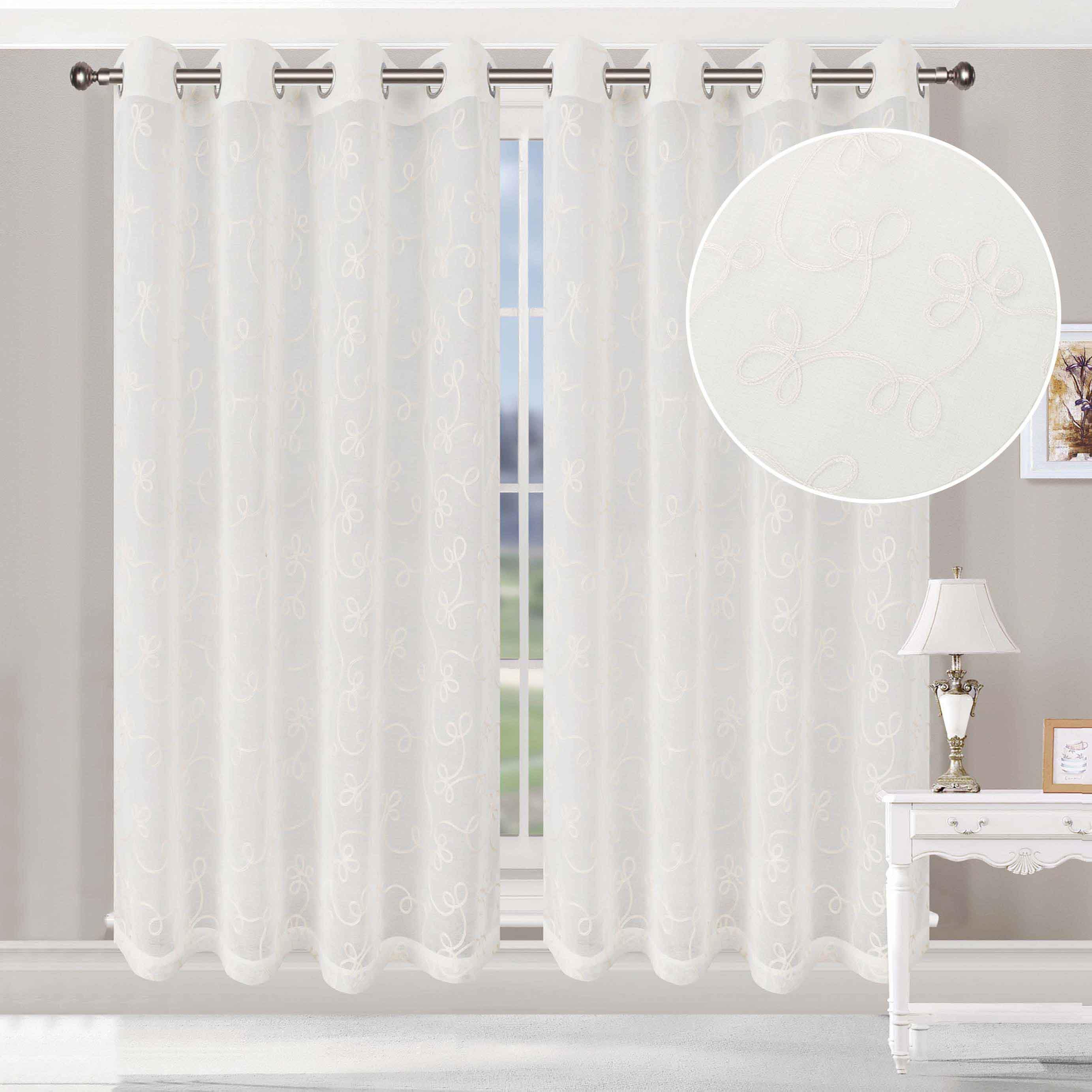 Traditional Embroidered Scroll Sheer Grommet Curtain Panel Set - Sheer Curtains by Superior Brand