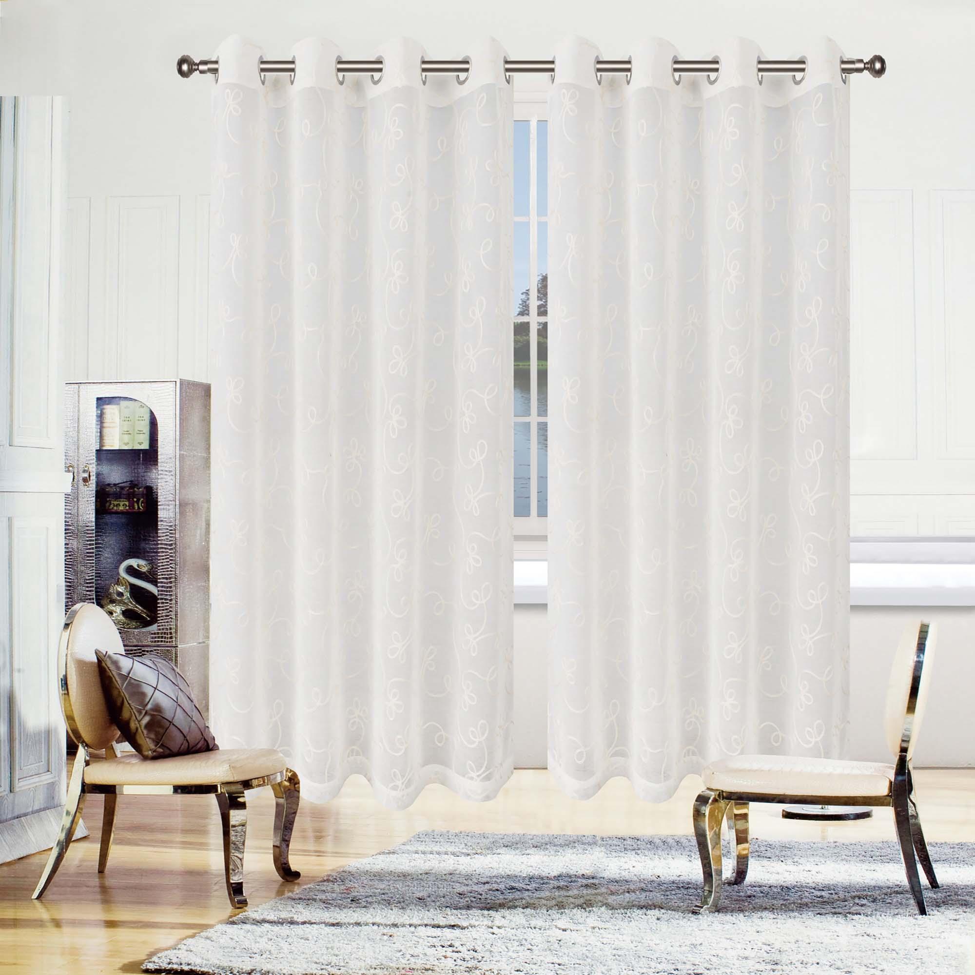 Traditional Embroidered Scroll Sheer Grommet Curtain Panel Set - Sheer Curtains by Superior Brand