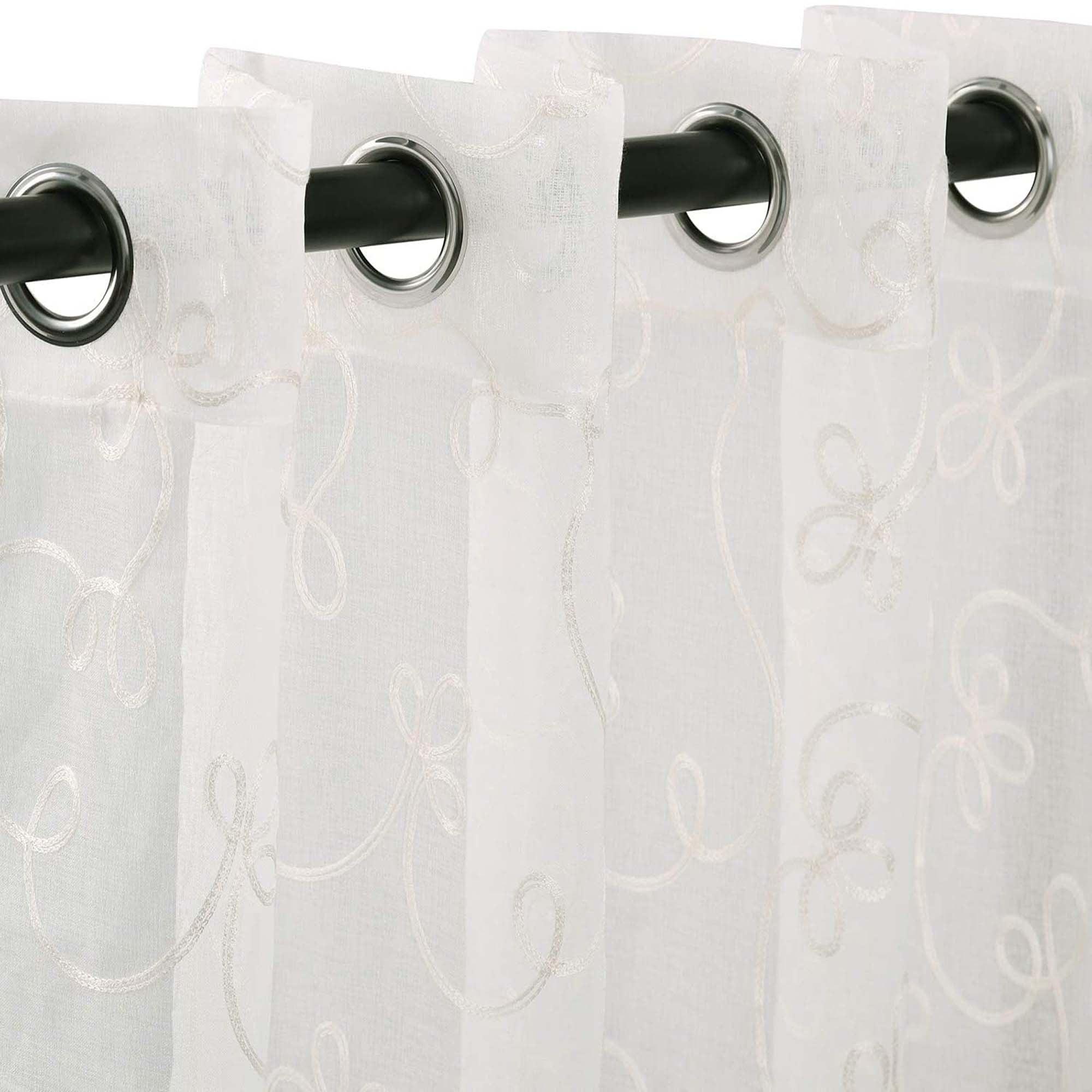 Traditional Embroidered Scroll Sheer Grommet Curtain Panel Set - Sheer Curtains by Superior Brand