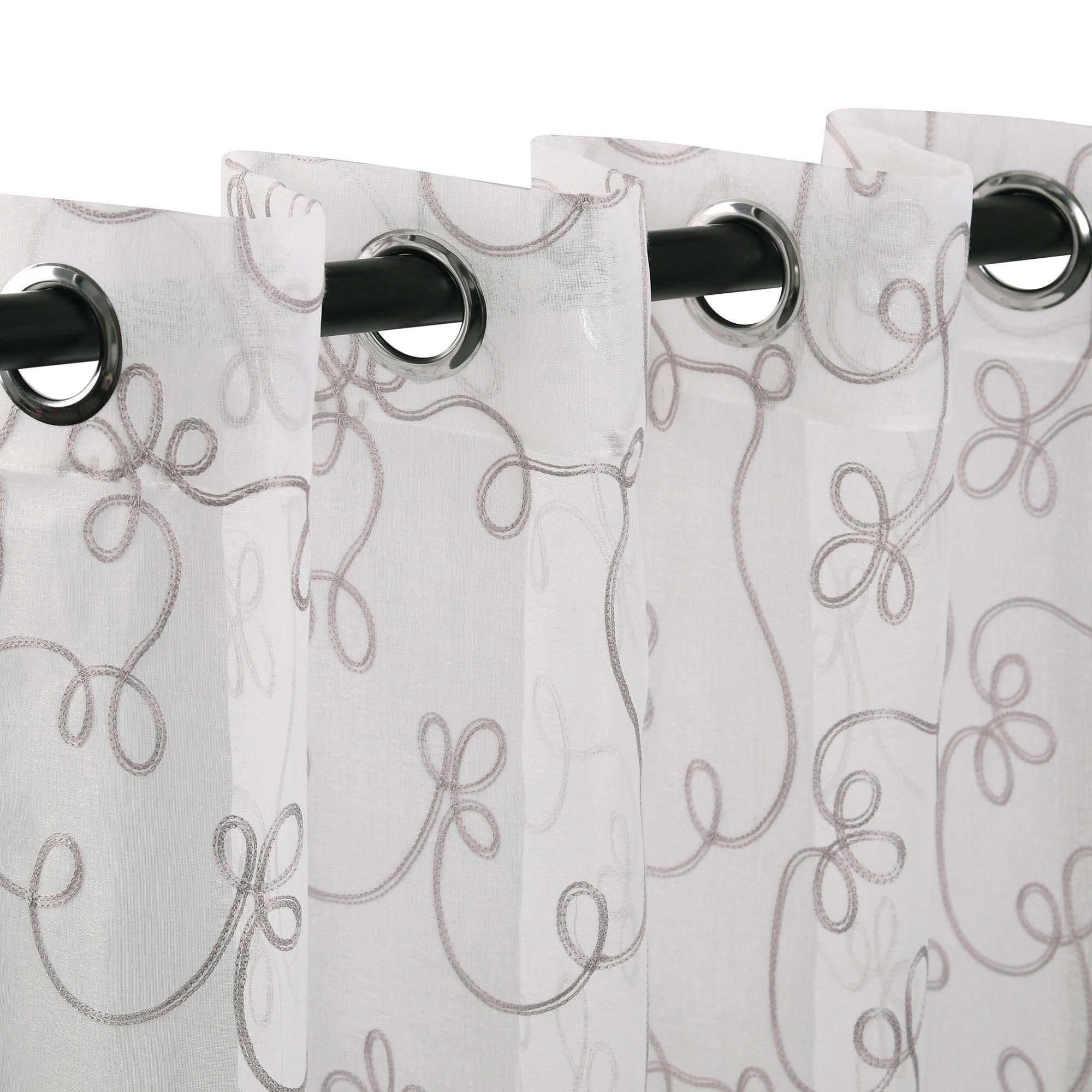 Traditional Embroidered Scroll Sheer Grommet Curtain Panel Set - Sheer Curtains by Superior Brand