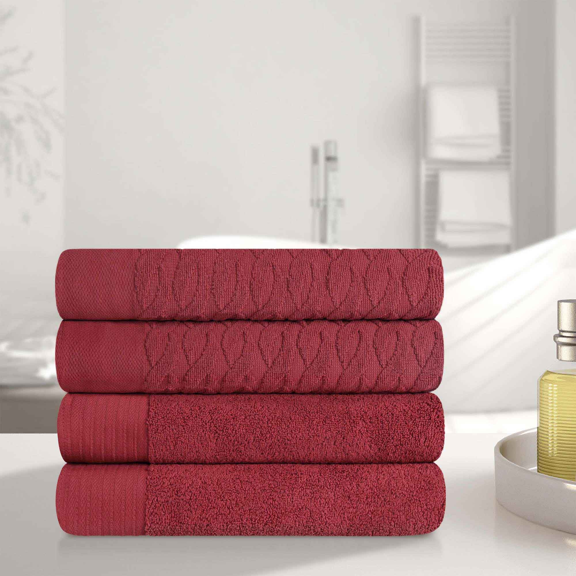 Turkish Cotton Jacquard Herringbone and Solid 4 Piece Bath Towel Set - Bath Towel by Superior Brand
