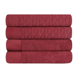 Turkish Cotton Jacquard Herringbone and Solid 4 Piece Bath Towel Set - Bath Towel by Superior Brand