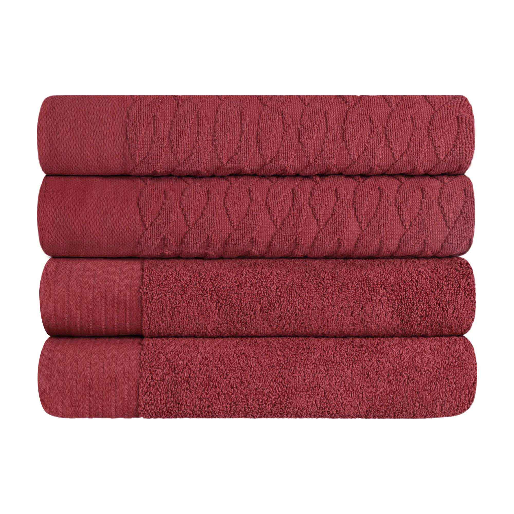 Turkish Cotton Jacquard Herringbone and Solid 4 Piece Bath Towel Set - Bath Towel by Superior Brand