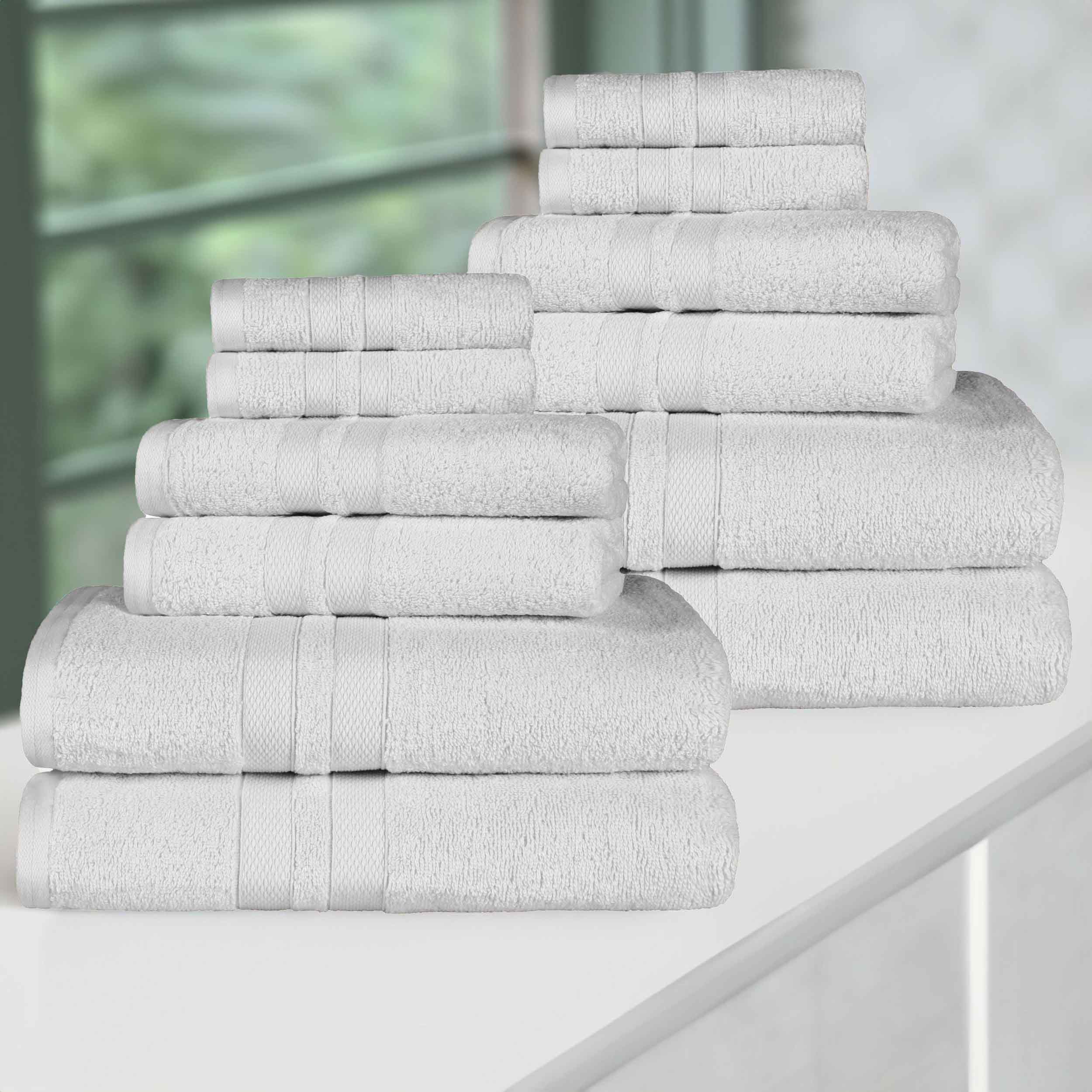 Ultra-Soft Cotton Absorbent Quick-Drying 12 Piece Assorted Towel Set - Towel Set by Superior Brand