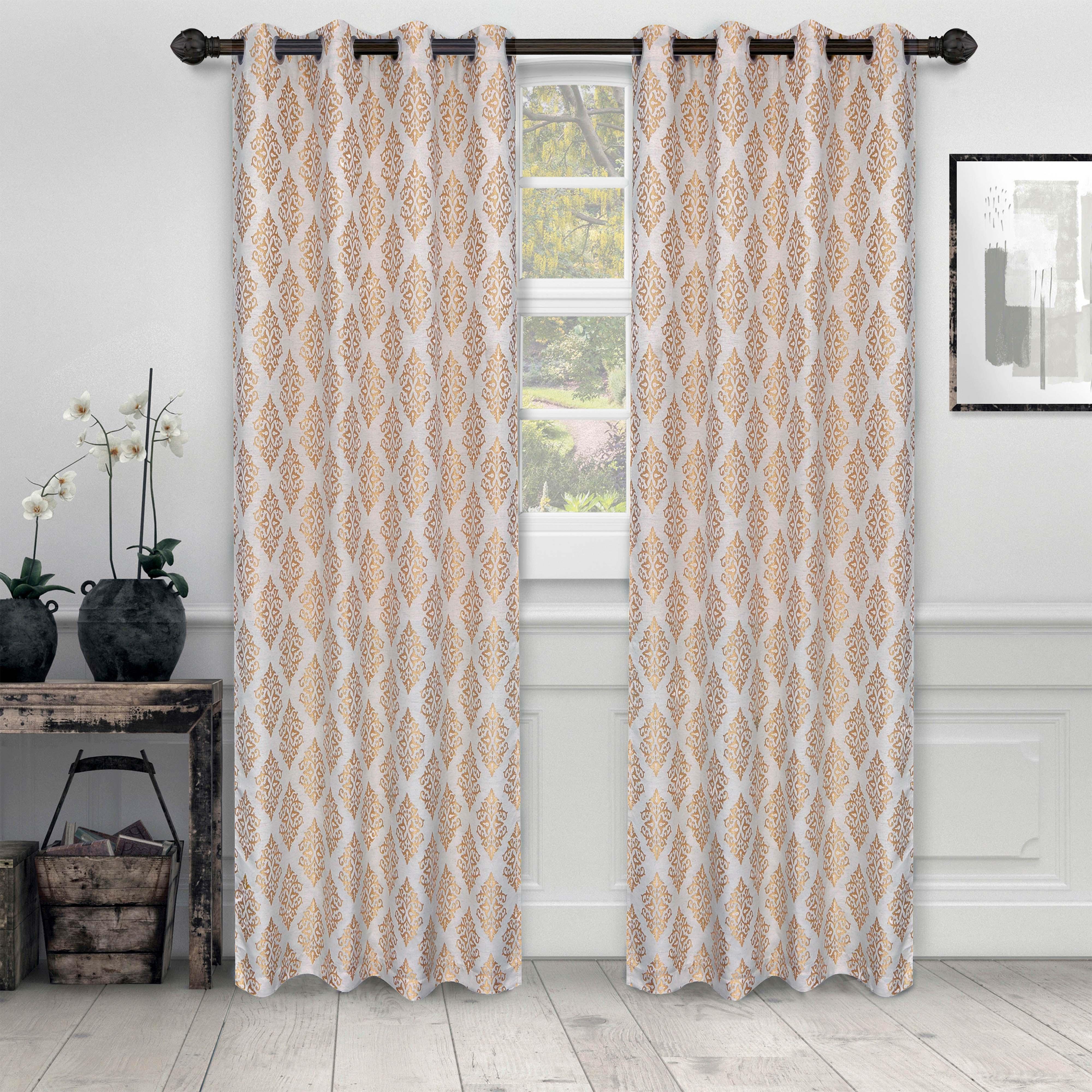 Venetian Damask Jacquard Grommet Traditional Curtain Panel Set - Semi Sheer Curtains by Superior Brand