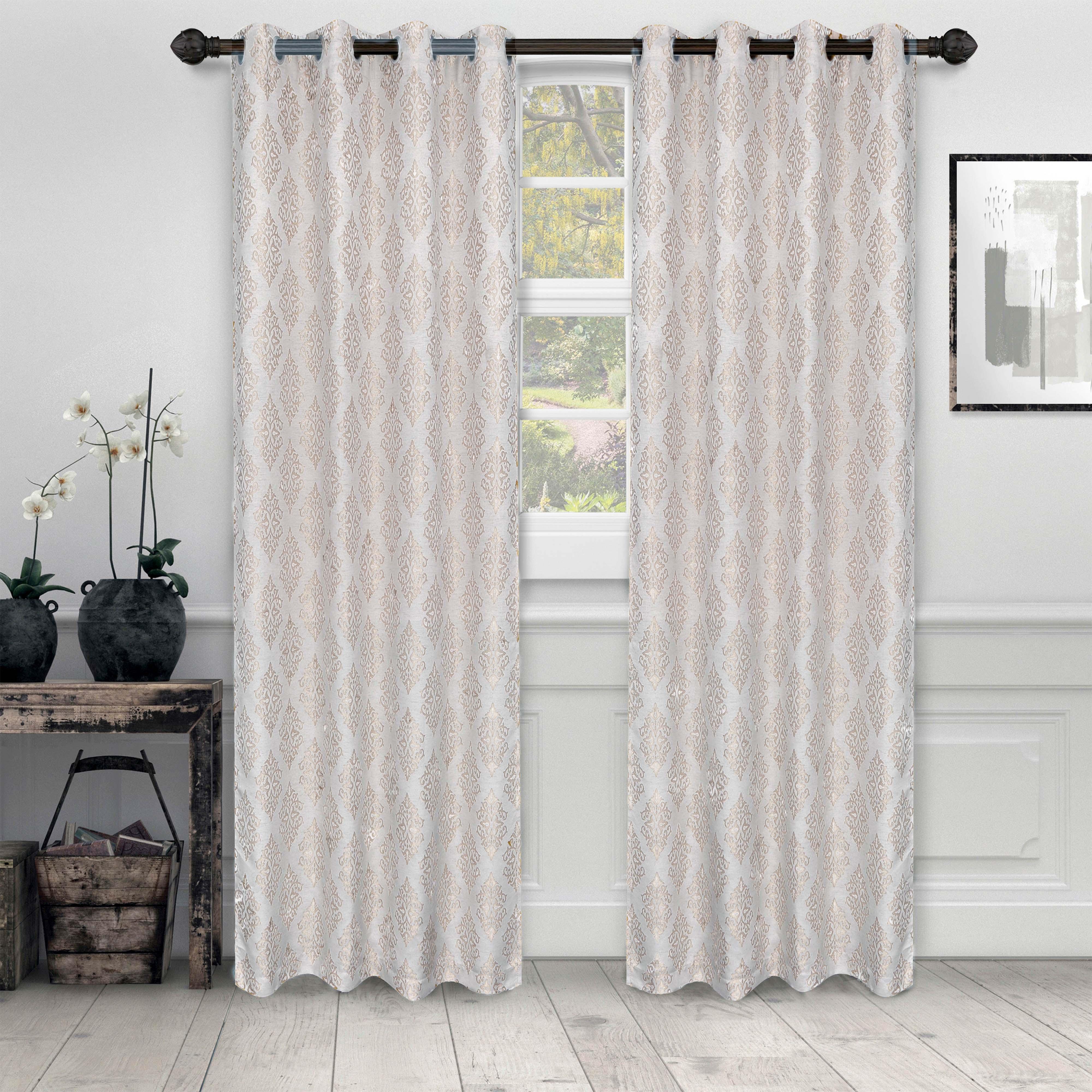 Venetian Damask Jacquard Grommet Traditional Curtain Panel Set - Semi Sheer Curtains by Superior Brand