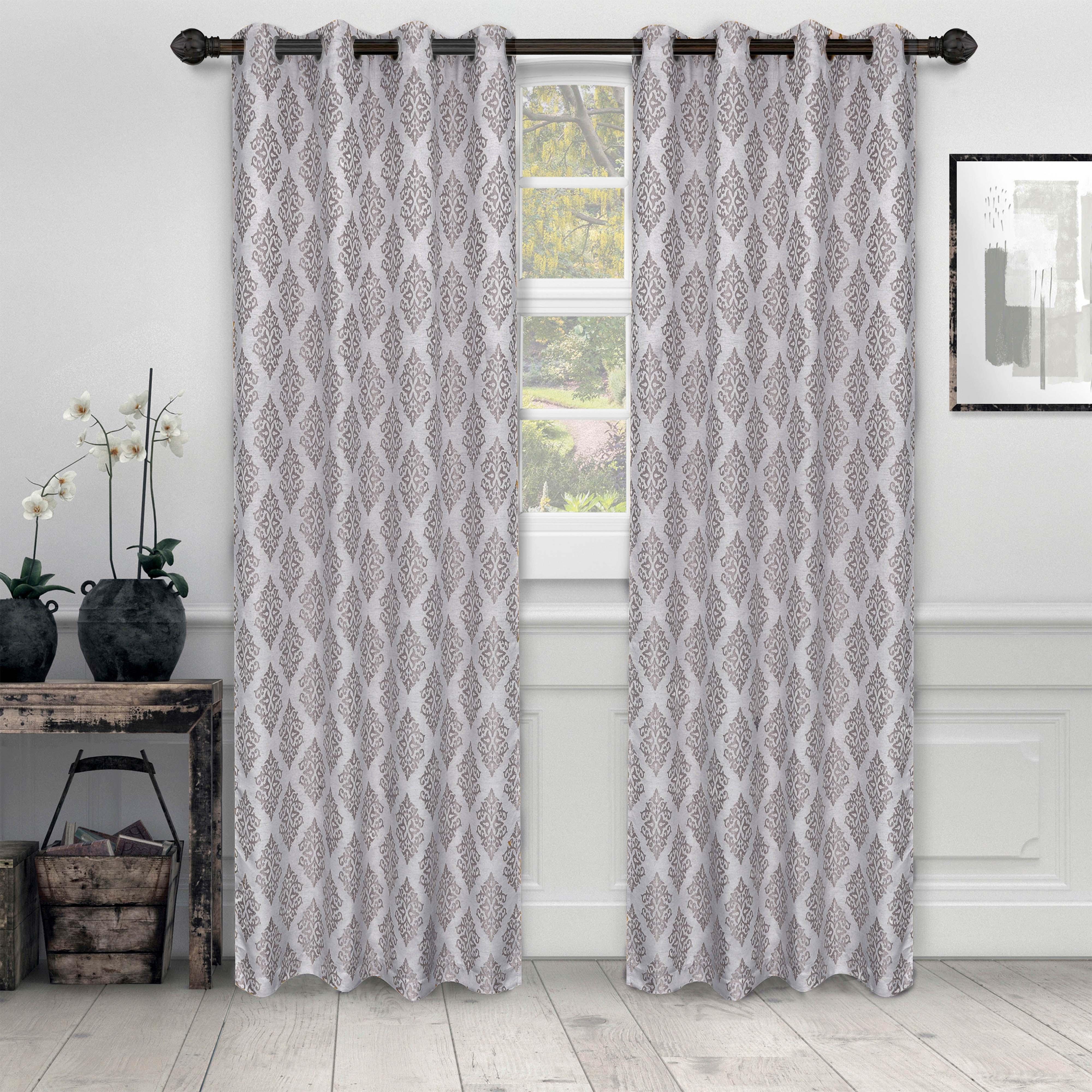 Venetian Damask Jacquard Grommet Traditional Curtain Panel Set - Semi Sheer Curtains by Superior Brand