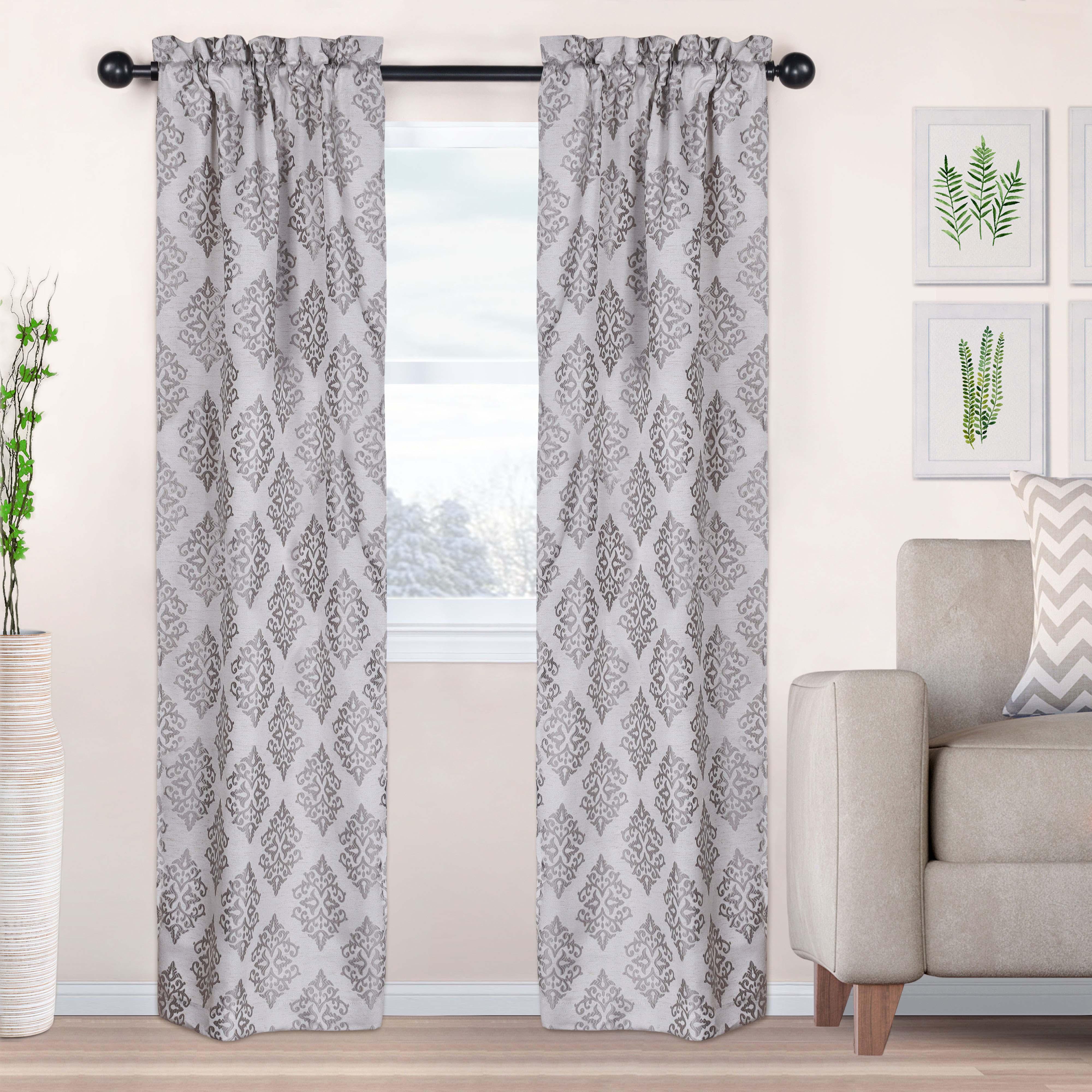 Venetian Damask Jacquard Grommet Traditional Curtain Panel Set - Semi Sheer Curtains by Superior Brand