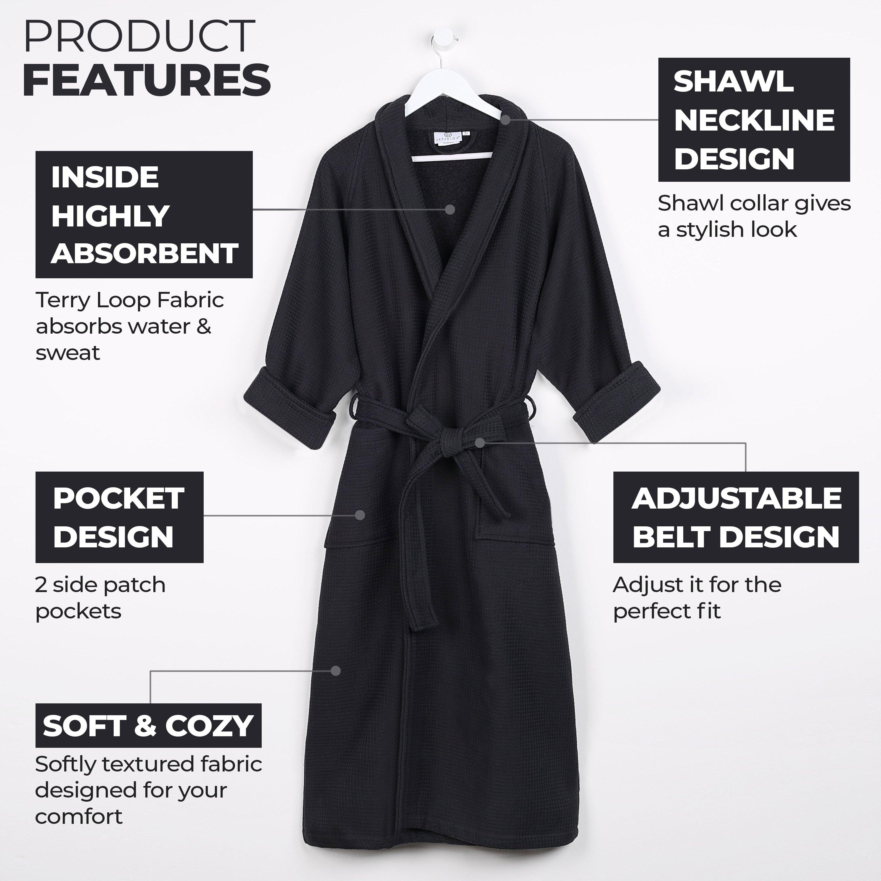 Waffle Weave Cotton Soft Lightweight Oversized Unisex Adult Bath Robe - Bath Robe by Superior Brand