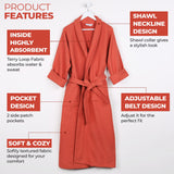 Waffle Weave Cotton Soft Lightweight Oversized Unisex Adult Bath Robe - Bath Robe by Superior Brand
