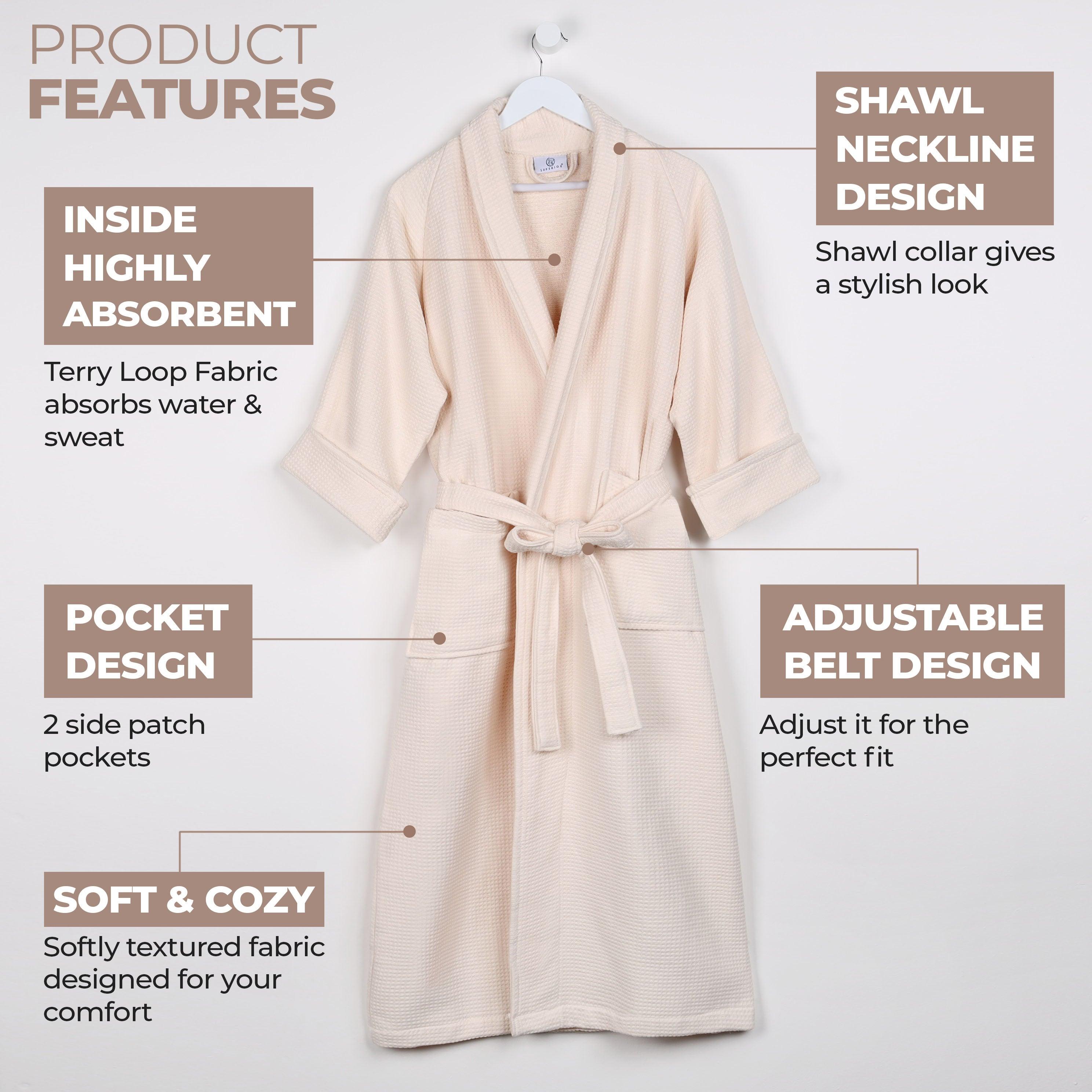 Waffle Weave Cotton Soft Lightweight Oversized Unisex Adult Bath Robe - Bath Robe by Superior Brand