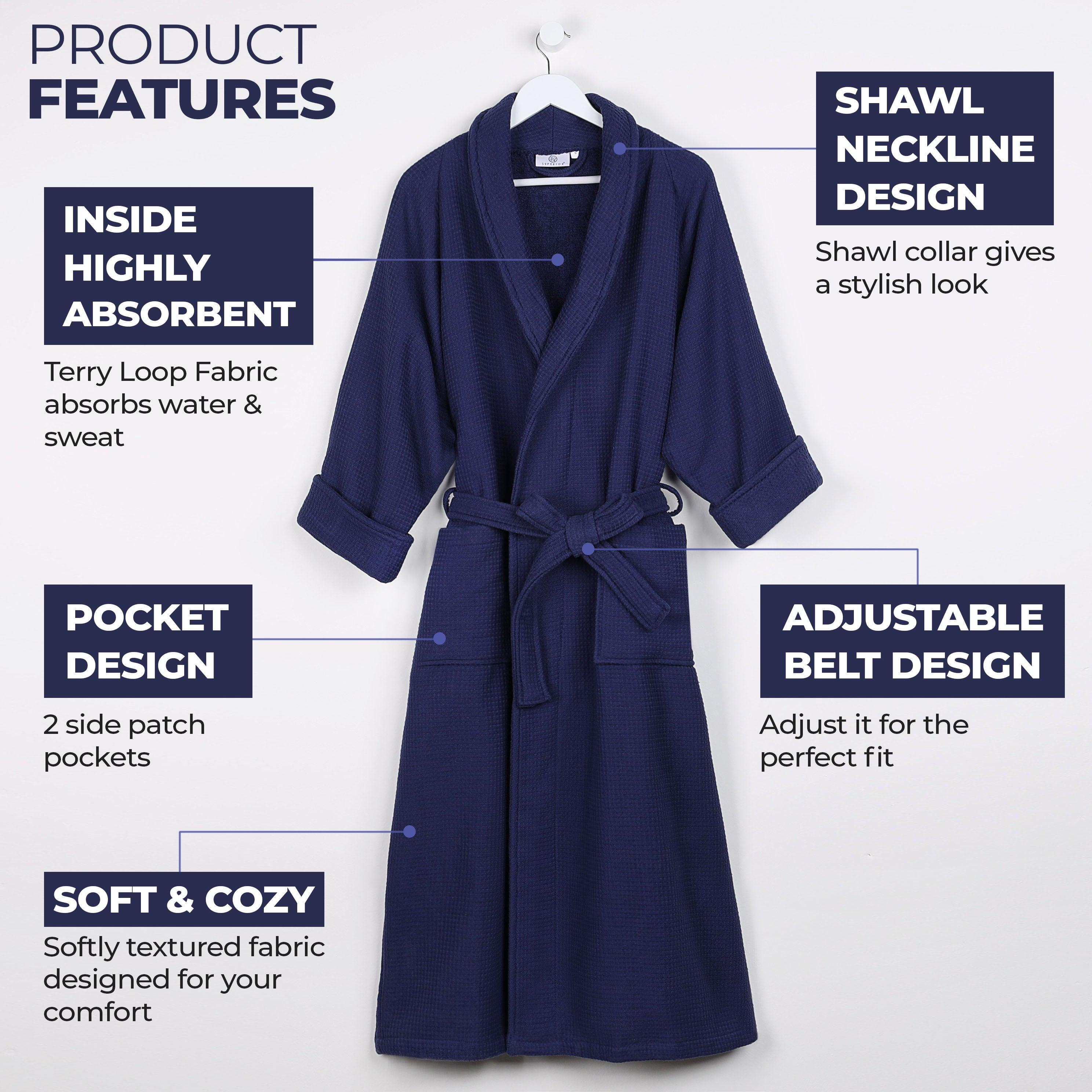 Waffle Weave Cotton Soft Lightweight Oversized Unisex Adult Bath Robe - Bath Robe by Superior Brand