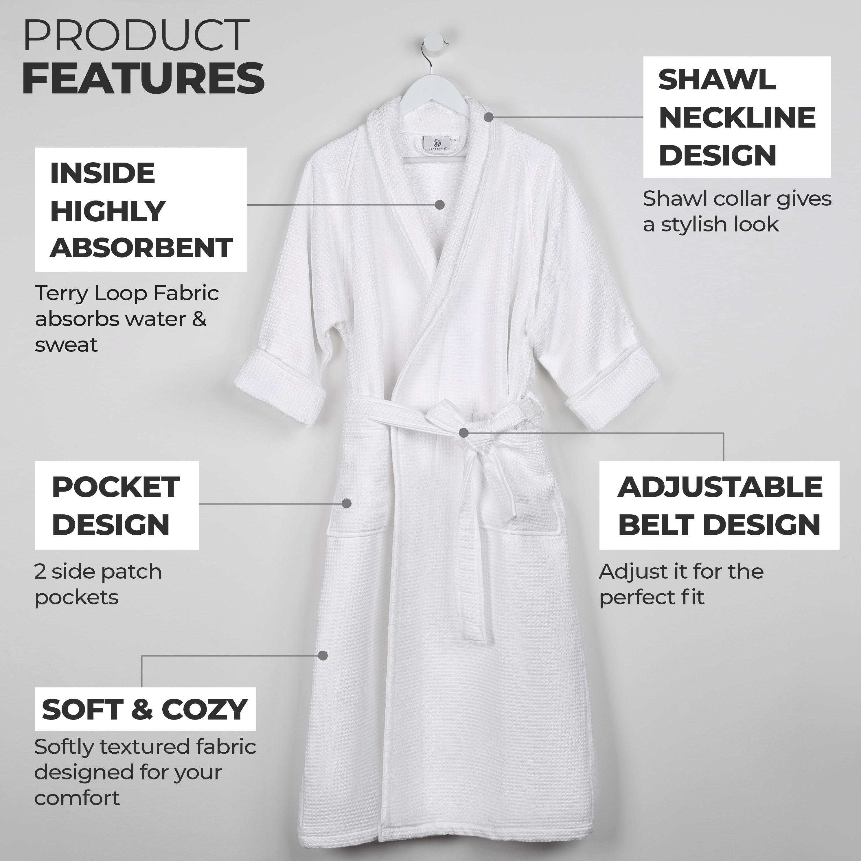Waffle Weave Cotton Soft Lightweight Oversized Unisex Adult Bath Robe - Bath Robe by Superior Brand