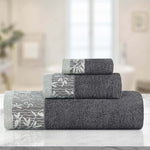 Wisteria Cotton Medium Weight Floral Jacquard Border 3 Piece Towel Set - Towel Set by Superior Brand