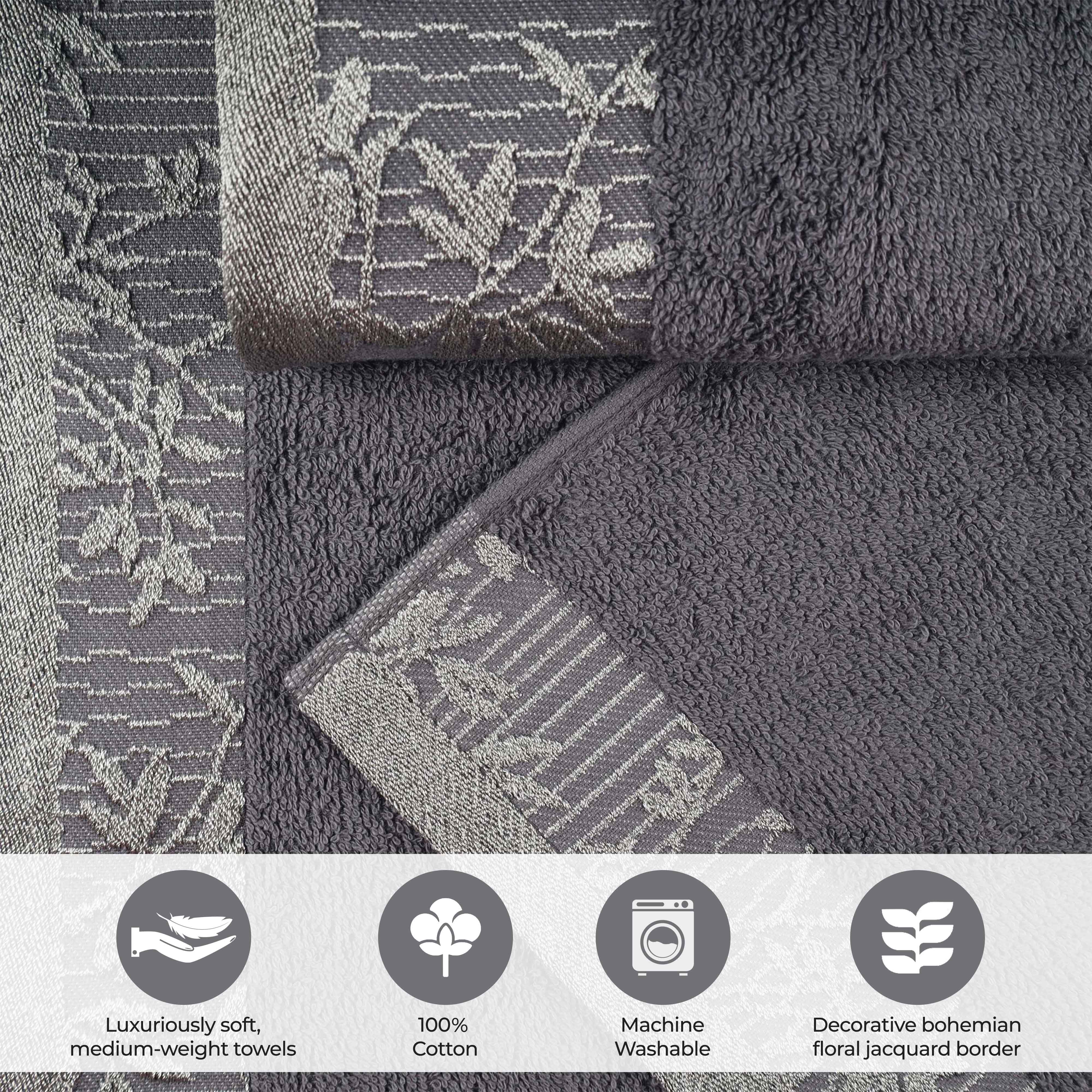Wisteria Cotton Medium Weight Floral Jacquard Border 3 Piece Towel Set - Towel Set by Superior Brand