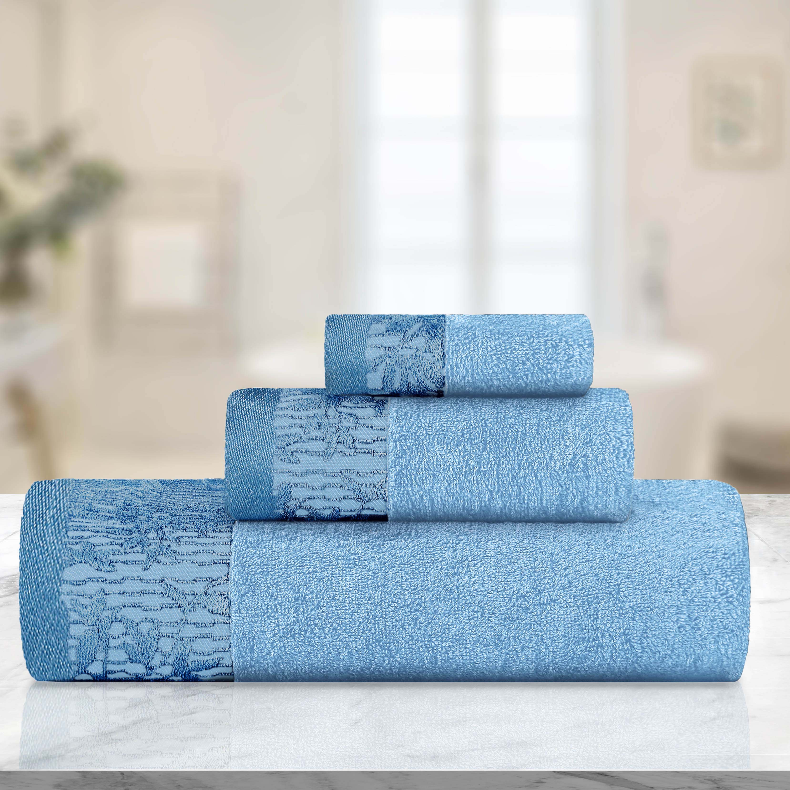 Wisteria Cotton Medium Weight Floral Jacquard Border 3 Piece Towel Set - Towel Set by Superior Brand