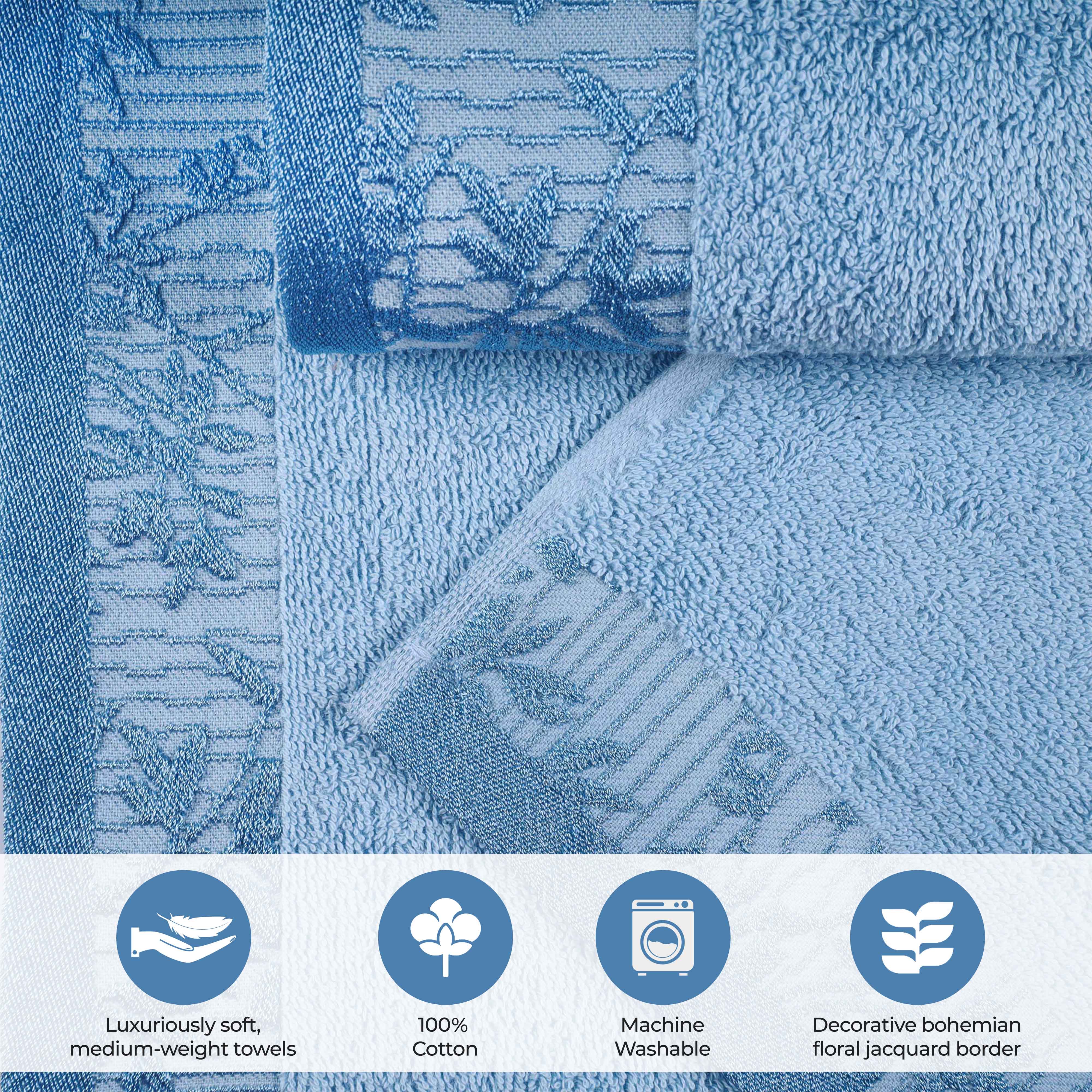 Wisteria Cotton Medium Weight Floral Jacquard Border 3 Piece Towel Set - Towel Set by Superior Brand