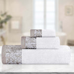 Wisteria Cotton Medium Weight Floral Jacquard Border 3 Piece Towel Set - Towel Set by Superior Brand