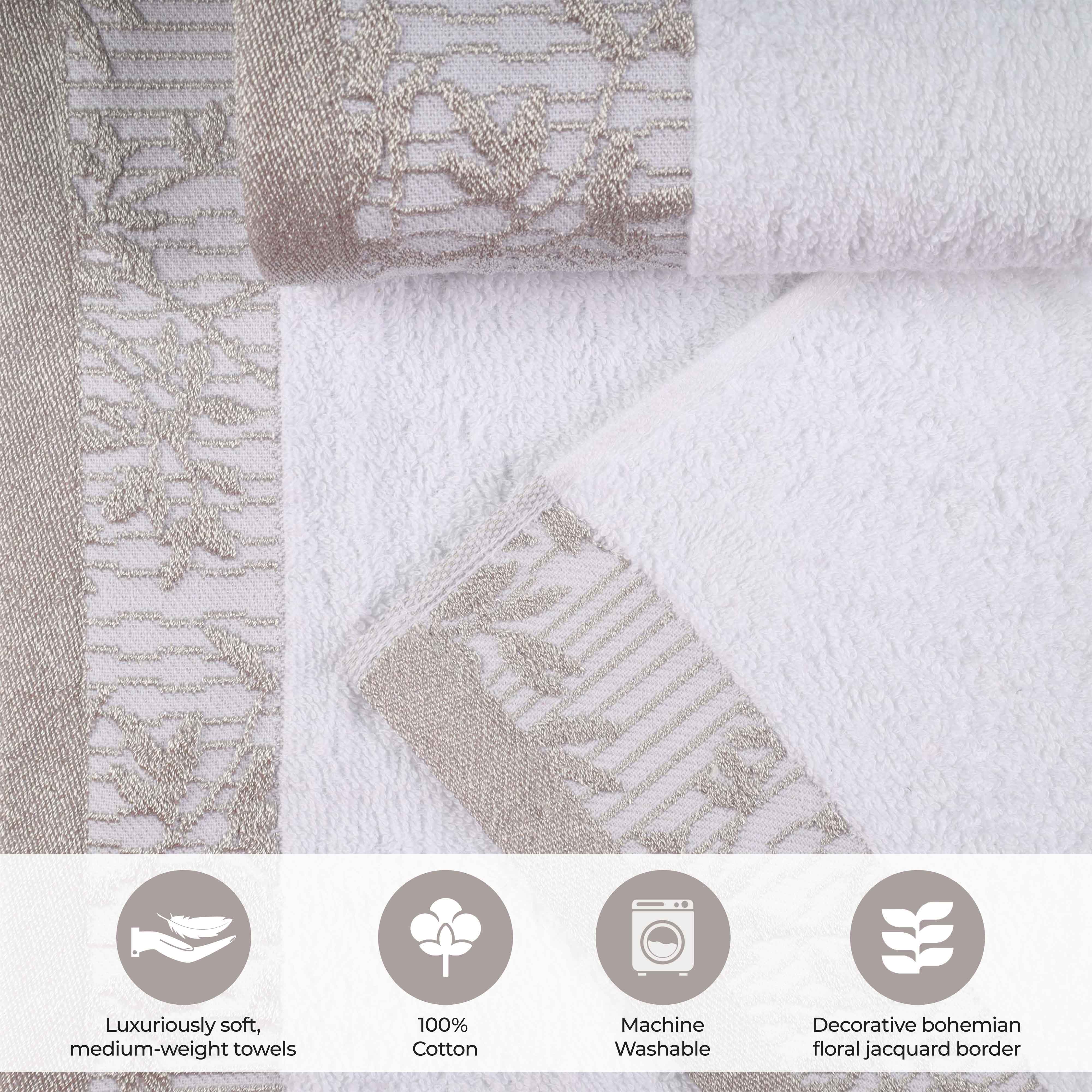 Wisteria Cotton Medium Weight Floral Jacquard Border 3 Piece Towel Set - Towel Set by Superior Brand