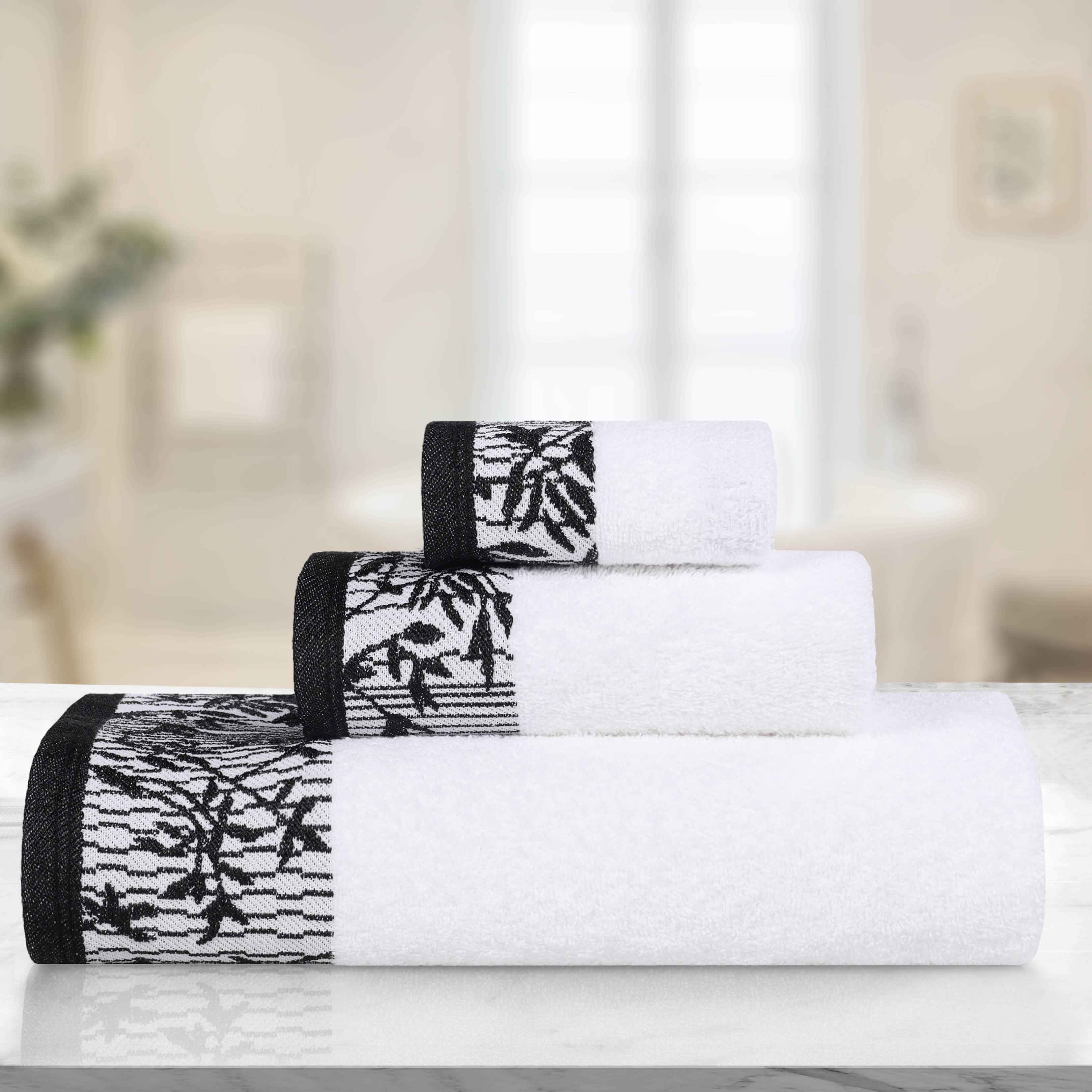 Wisteria Cotton Medium Weight Floral Jacquard Border 3 Piece Towel Set - Towel Set by Superior Brand