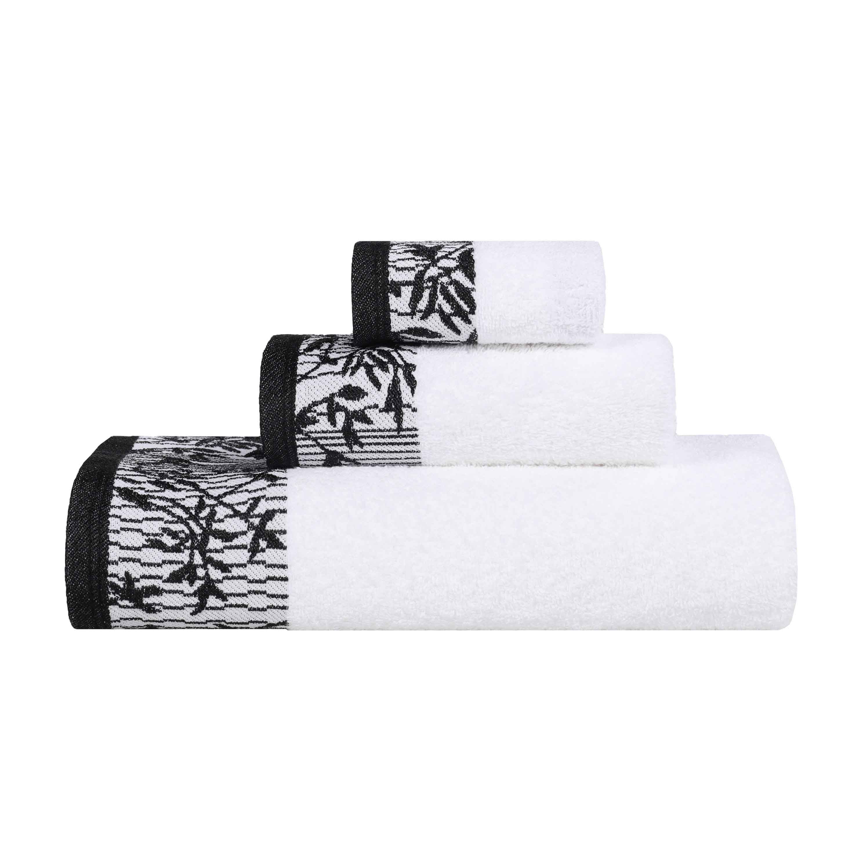Wisteria Cotton Medium Weight Floral Jacquard Border 3 Piece Towel Set - Towel Set by Superior Brand