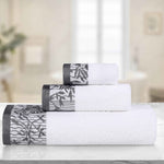 Wisteria Cotton Medium Weight Floral Jacquard Border 3 Piece Towel Set - Towel Set by Superior Brand
