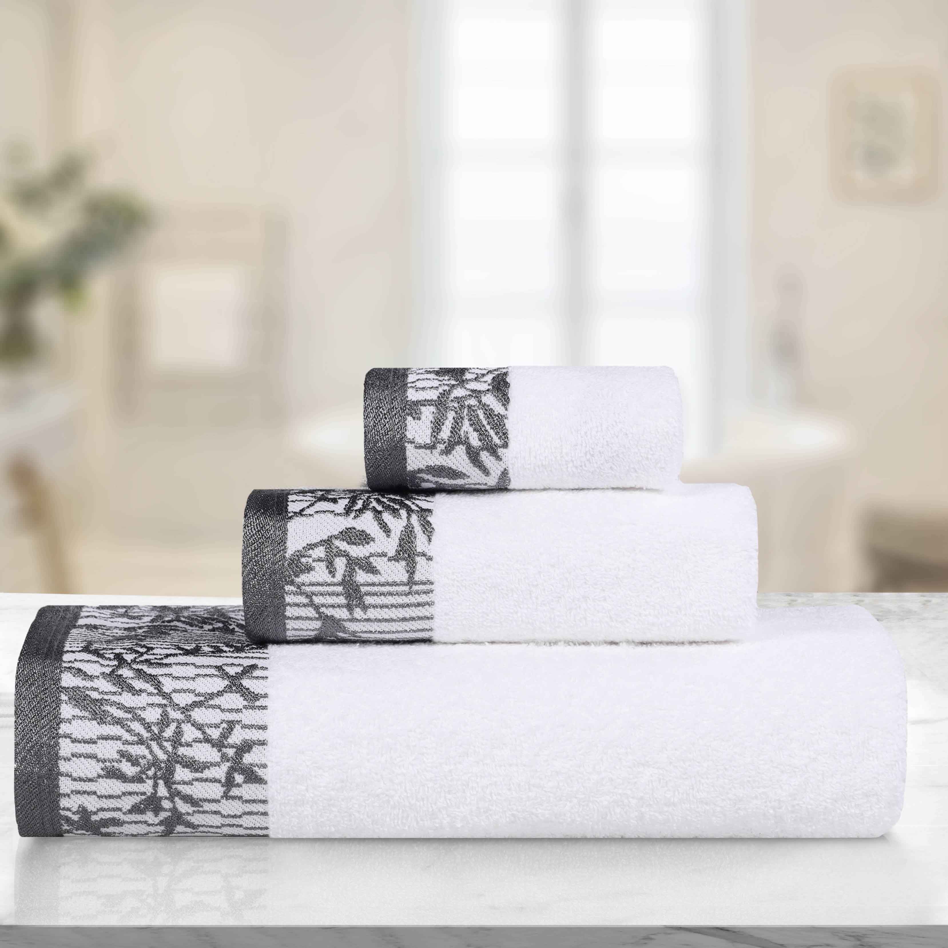 Wisteria Cotton Medium Weight Floral Jacquard Border 3 Piece Towel Set - Towel Set by Superior Brand