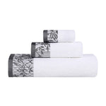 Wisteria Cotton Medium Weight Floral Jacquard Border 3 Piece Towel Set - Towel Set by Superior Brand