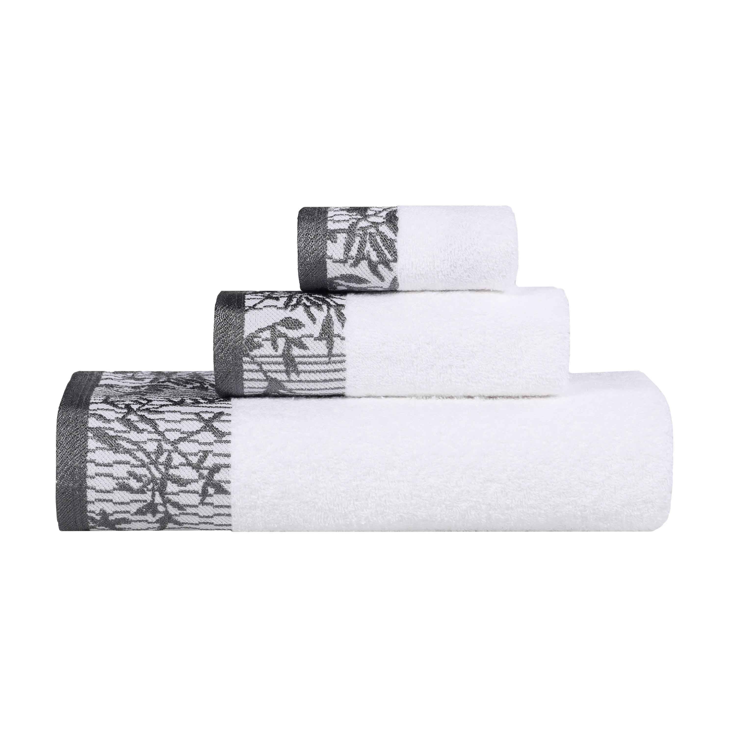 Wisteria Cotton Medium Weight Floral Jacquard Border 3 Piece Towel Set - Towel Set by Superior Brand