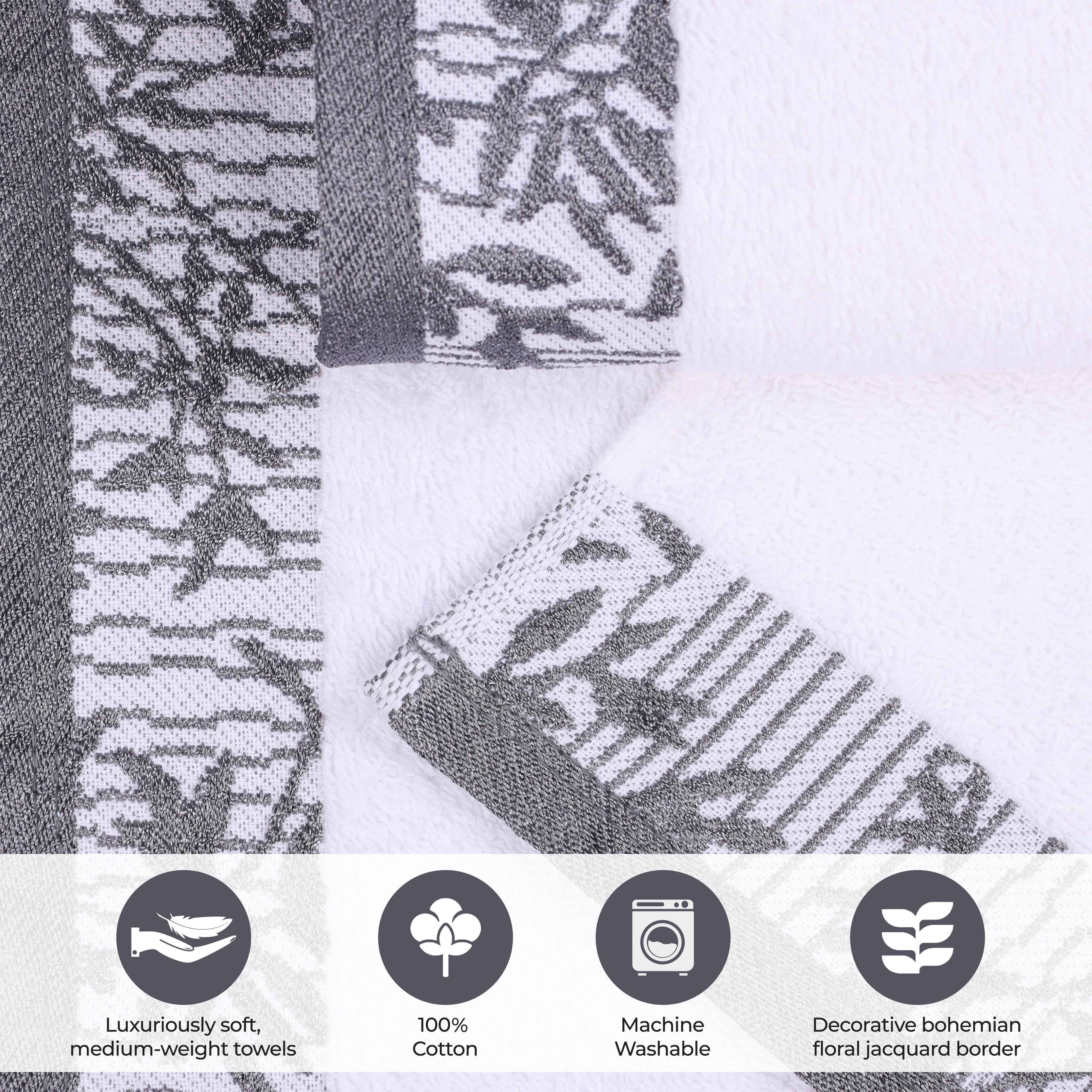 Wisteria Cotton Medium Weight Floral Jacquard Border 3 Piece Towel Set - Towel Set by Superior Brand