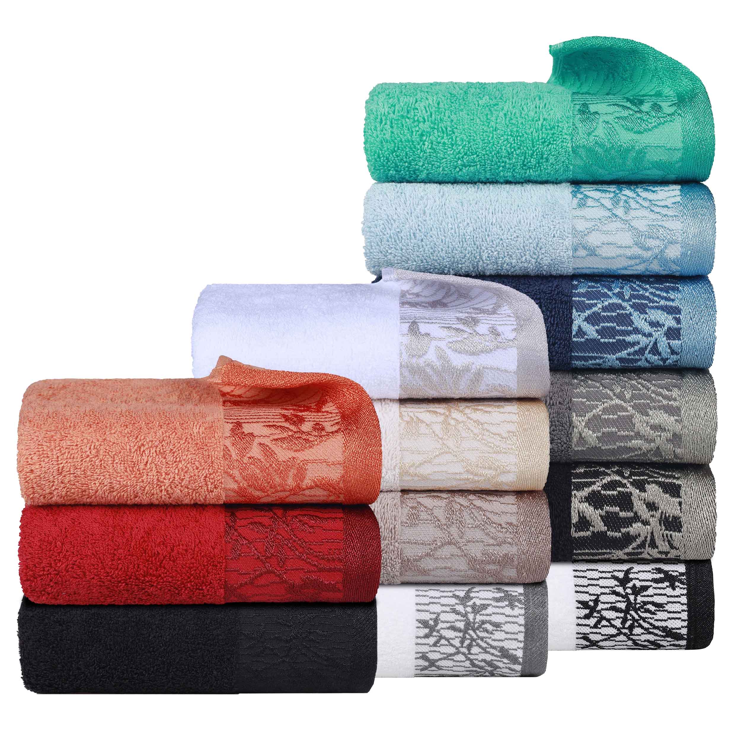 Wisteria Cotton Medium Weight Floral Jacquard Border 3 Piece Towel Set - Towel Set by Superior Brand