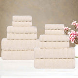 Zuma Zero Twist Cotton Medium Weight Waffle Stripes 12 Piece Towel Set - Towel Set by Superior Brand