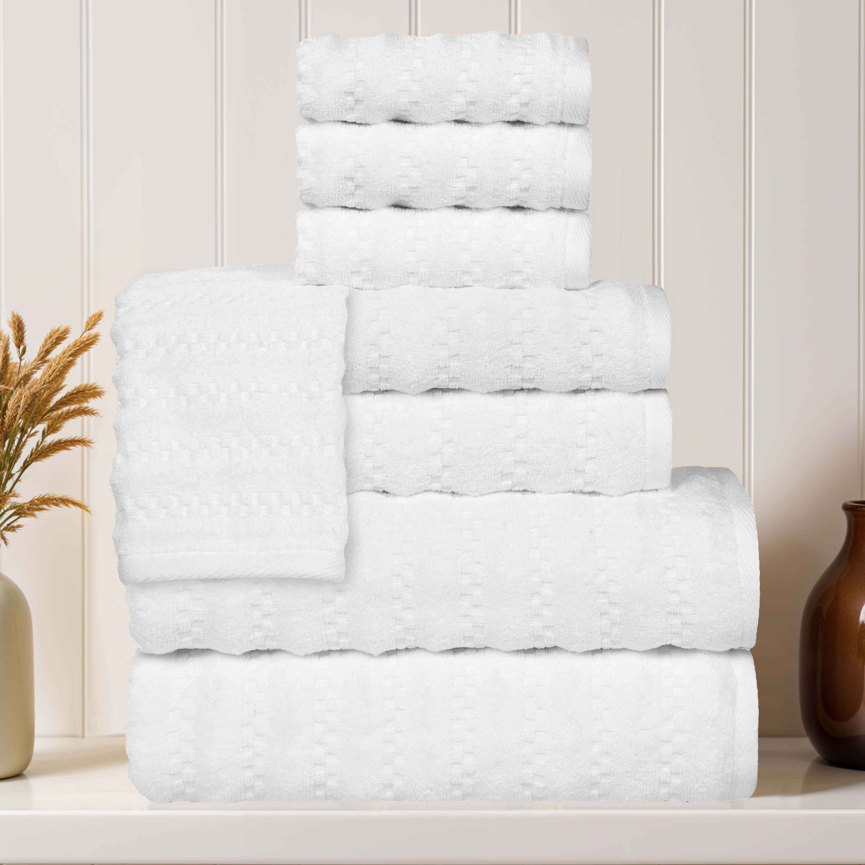 Zuma Zero Twist Cotton Medium Weight Waffle Stripes 8 Piece Towel Set - Towel Set by Superior Brand