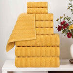 Zuma Zero Twist Cotton Medium Weight Waffle Stripes 9 Piece Towel Set - Towel Set by Superior Brand