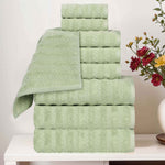 Zuma Zero Twist Cotton Medium Weight Waffle Stripes 9 Piece Towel Set - Towel Set by Superior Brand