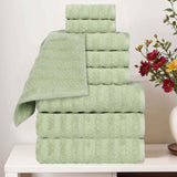 Zuma Zero Twist Cotton Medium Weight Waffle Stripes 9 Piece Towel Set - Towel Set by Superior Brand