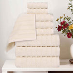 Zuma Zero Twist Cotton Medium Weight Waffle Stripes 9 Piece Towel Set - Towel Set by Superior Brand