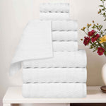 Zuma Zero Twist Cotton Medium Weight Waffle Stripes 9 Piece Towel Set - Towel Set by Superior Brand