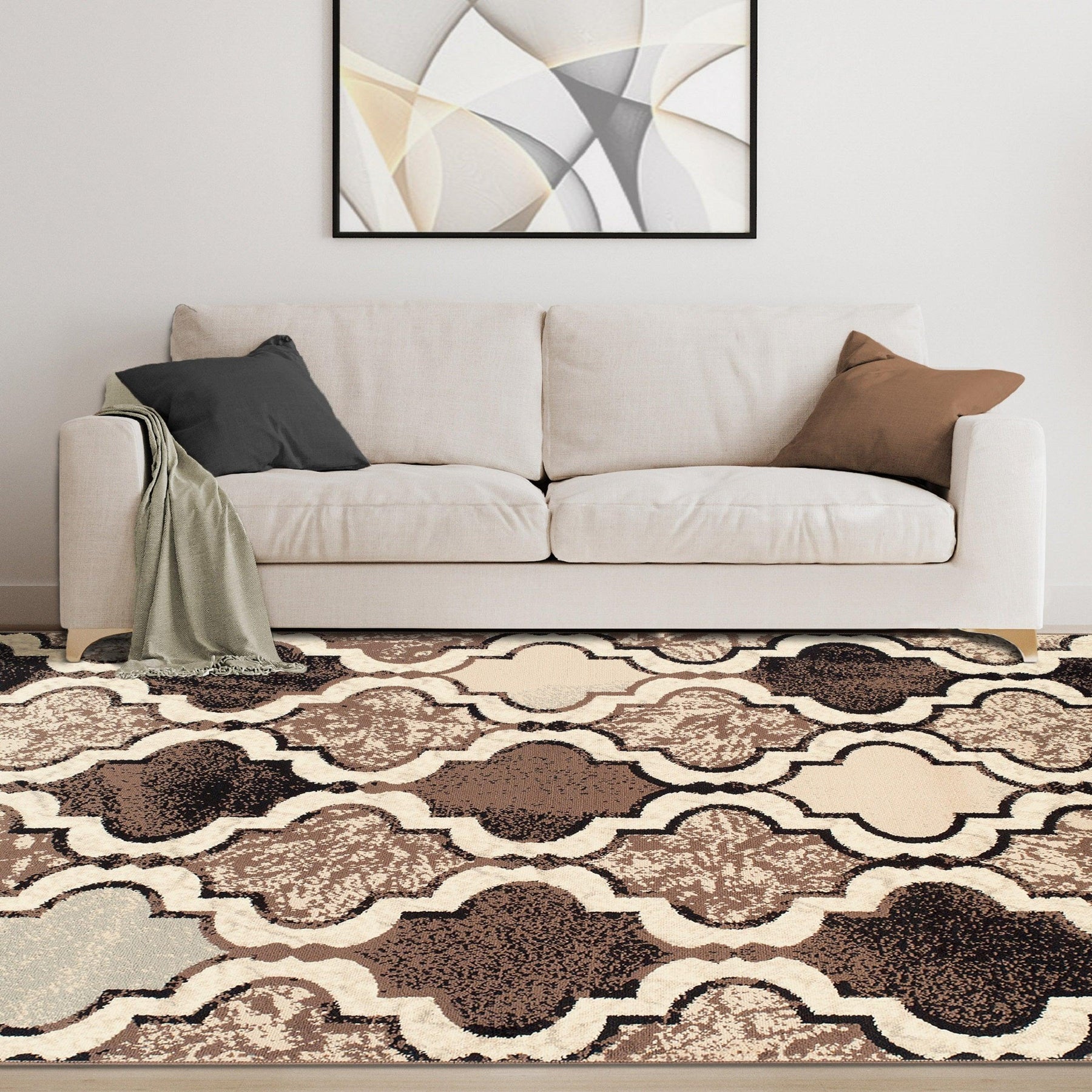 Superior Viking Contemporary Geometric Trellis Non-Slip Washable Area Rug - Ivory