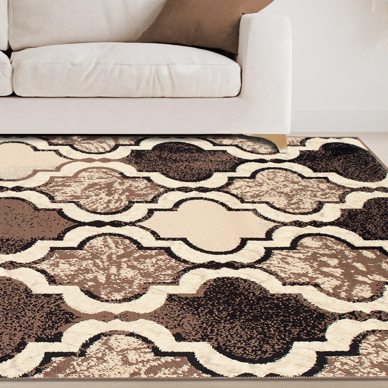 Superior Viking Contemporary Geometric Trellis Non-Slip Washable Area Rug - Ivory