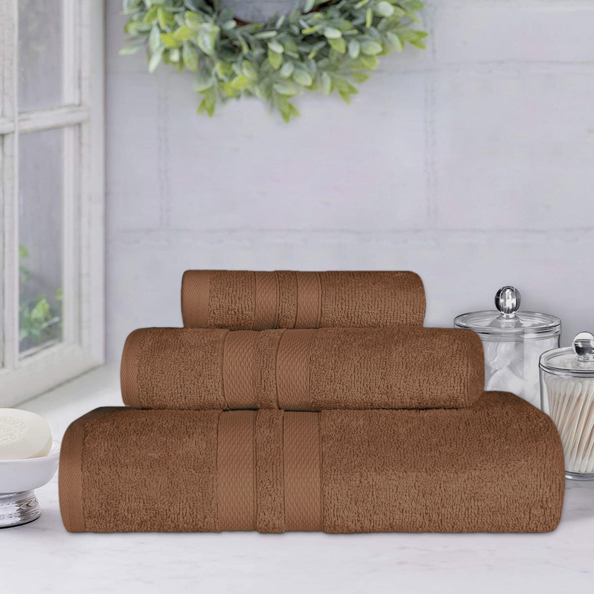 Superior Ultra Soft Cotton Absorbent Solid Assorted 3-Piece Towel Set - Chocolate