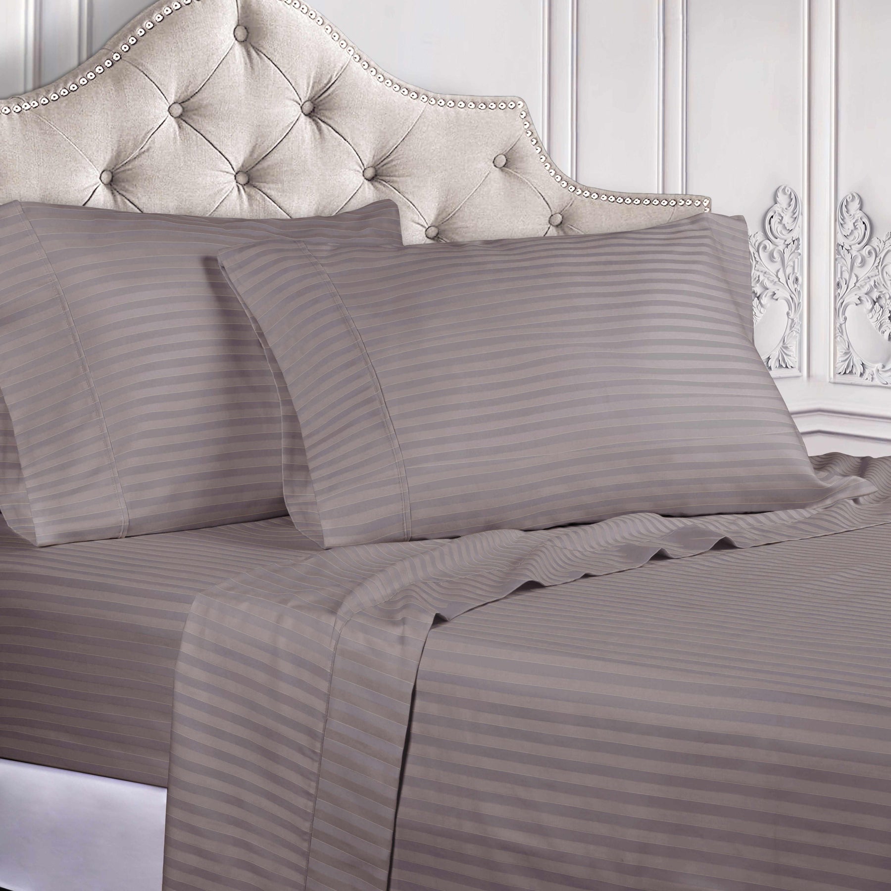 Superior 300 Thread-Count Premium Egyptian Cotton Stripe Sheet Set - Grey