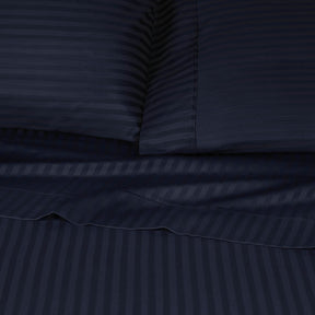 Superior 300 Thread Count Premium Egyptian Cotton Stripe Sheet Set - Navy Blue