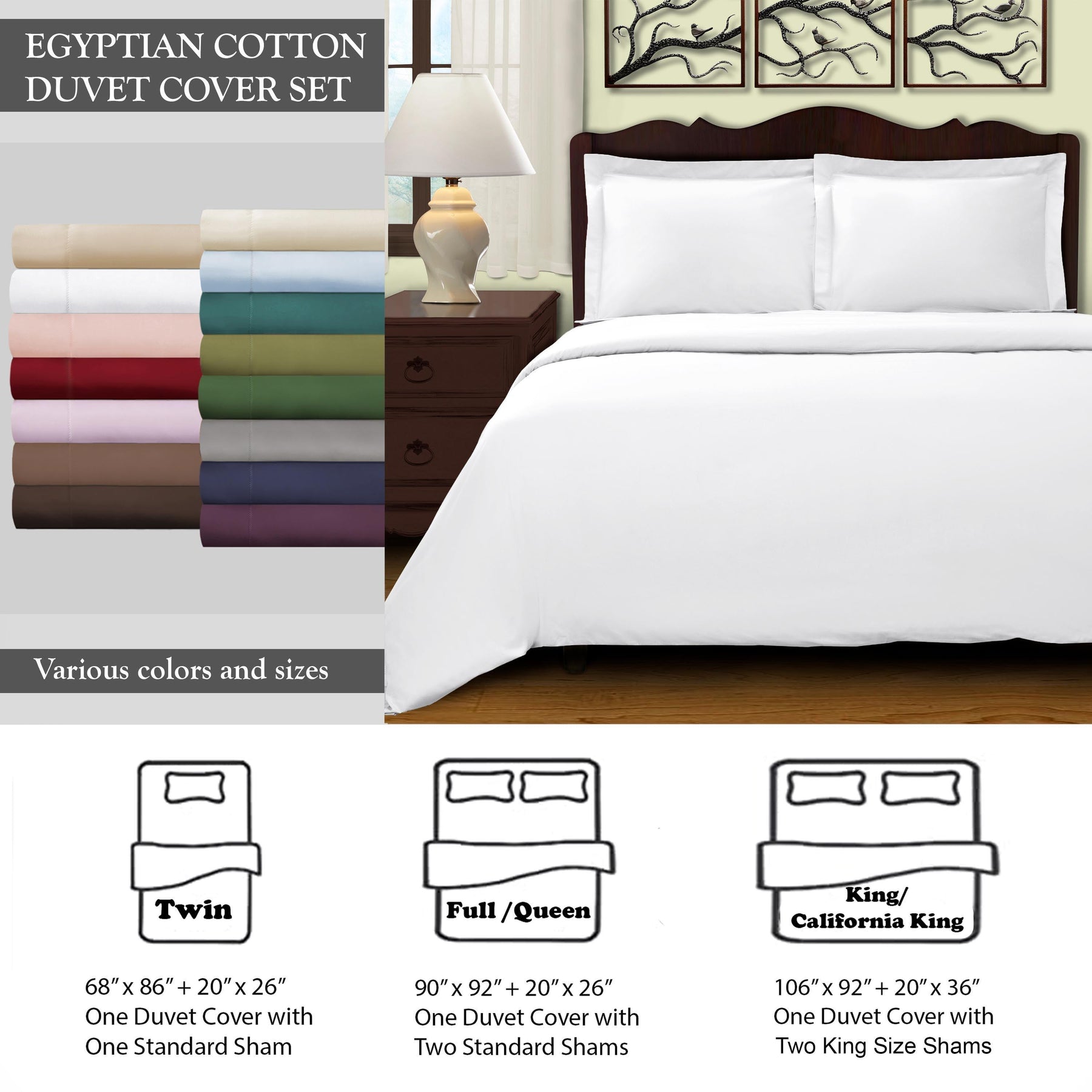  Superior Egyptian Cotton 400 Thread Count Solid Duvet Cover Set - White