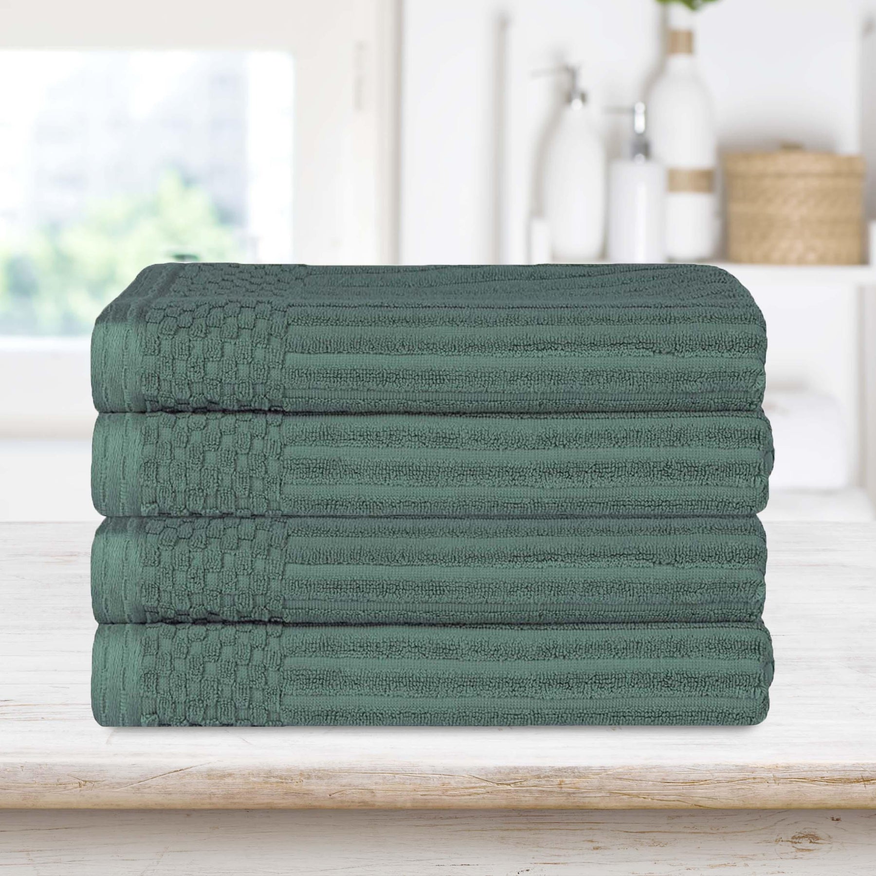 Superior Soho Ribbed Textured Cotton Ultra-Absorbent Bath Sheet & Bath Towel Set - Pine
